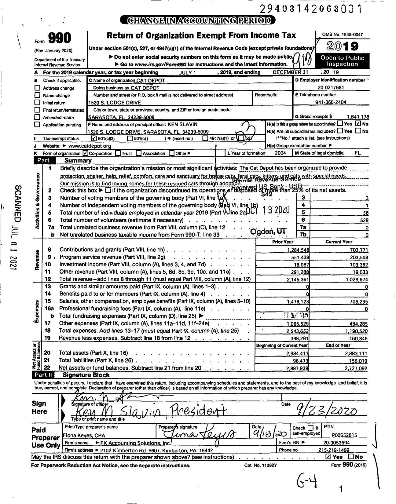 Image of first page of 2019 Form 990 for Cat Depot