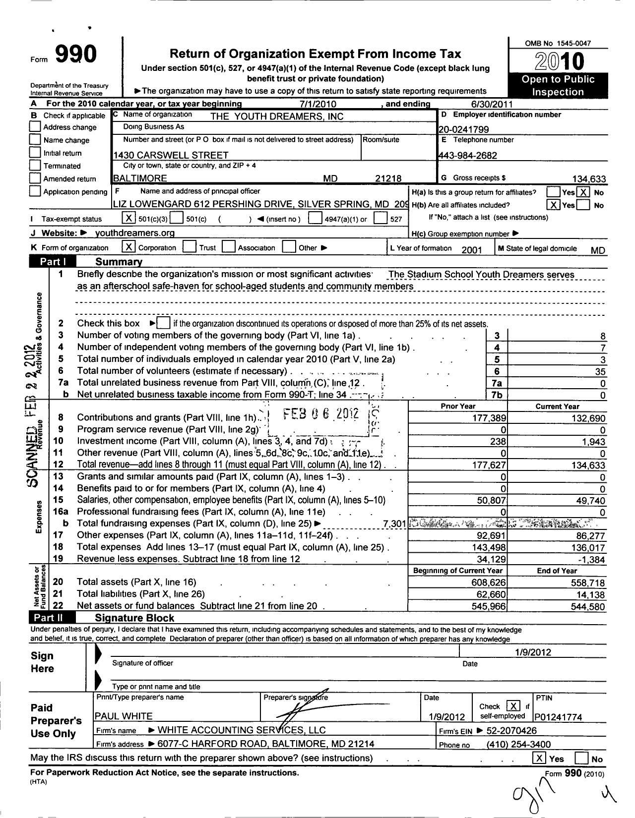 Image of first page of 2010 Form 990 for Youth Dreamers