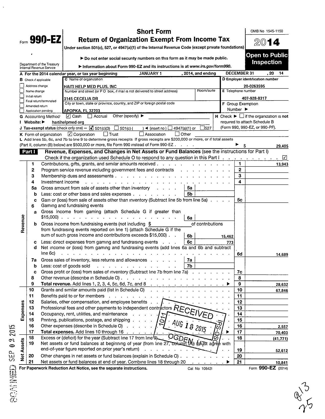 Image of first page of 2014 Form 990EZ for Haiti Help Med Plus