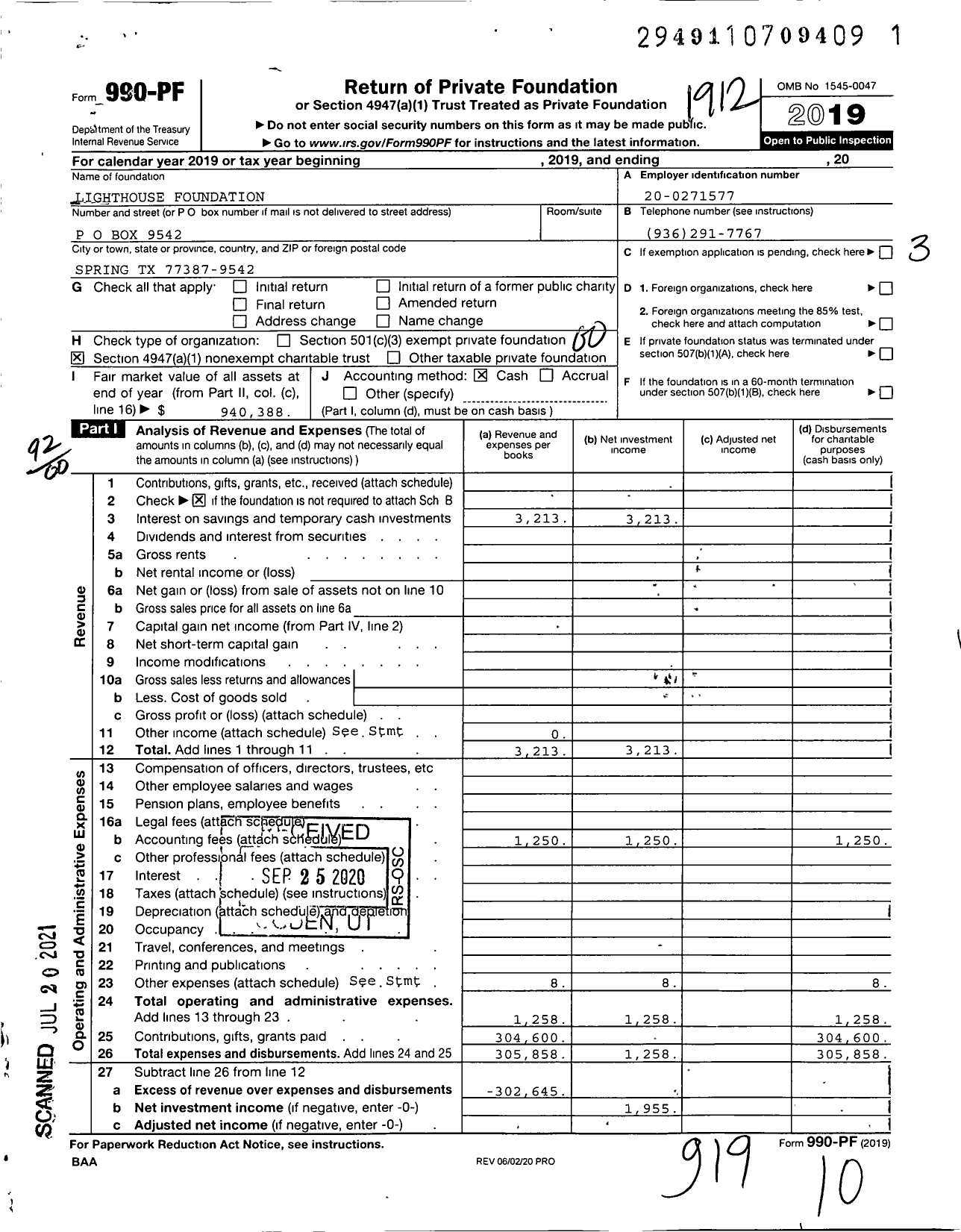 Image of first page of 2019 Form 990PF for Lighthouse Foundation