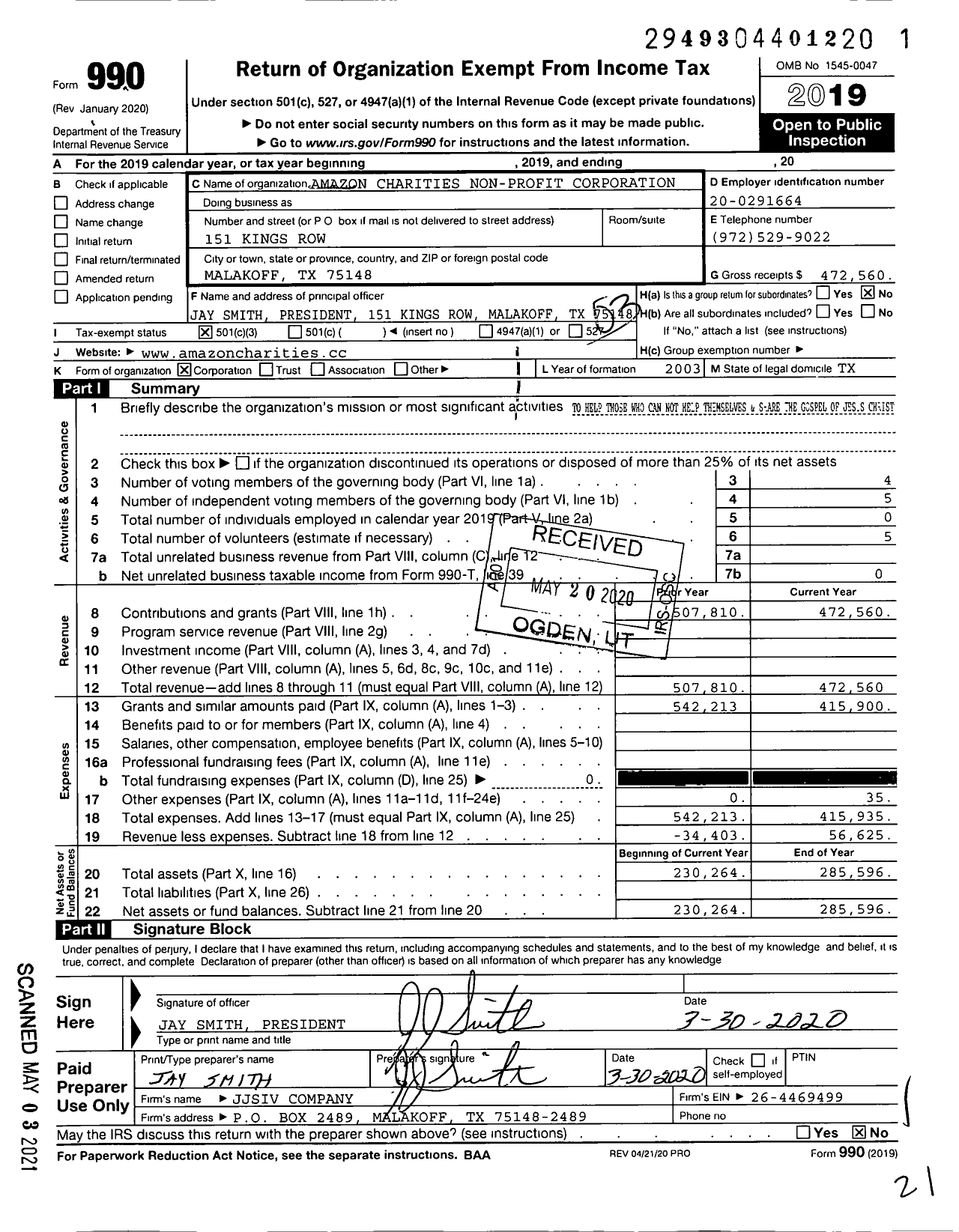 Image of first page of 2019 Form 990 for Amazon Charities Non-Profit Corporation