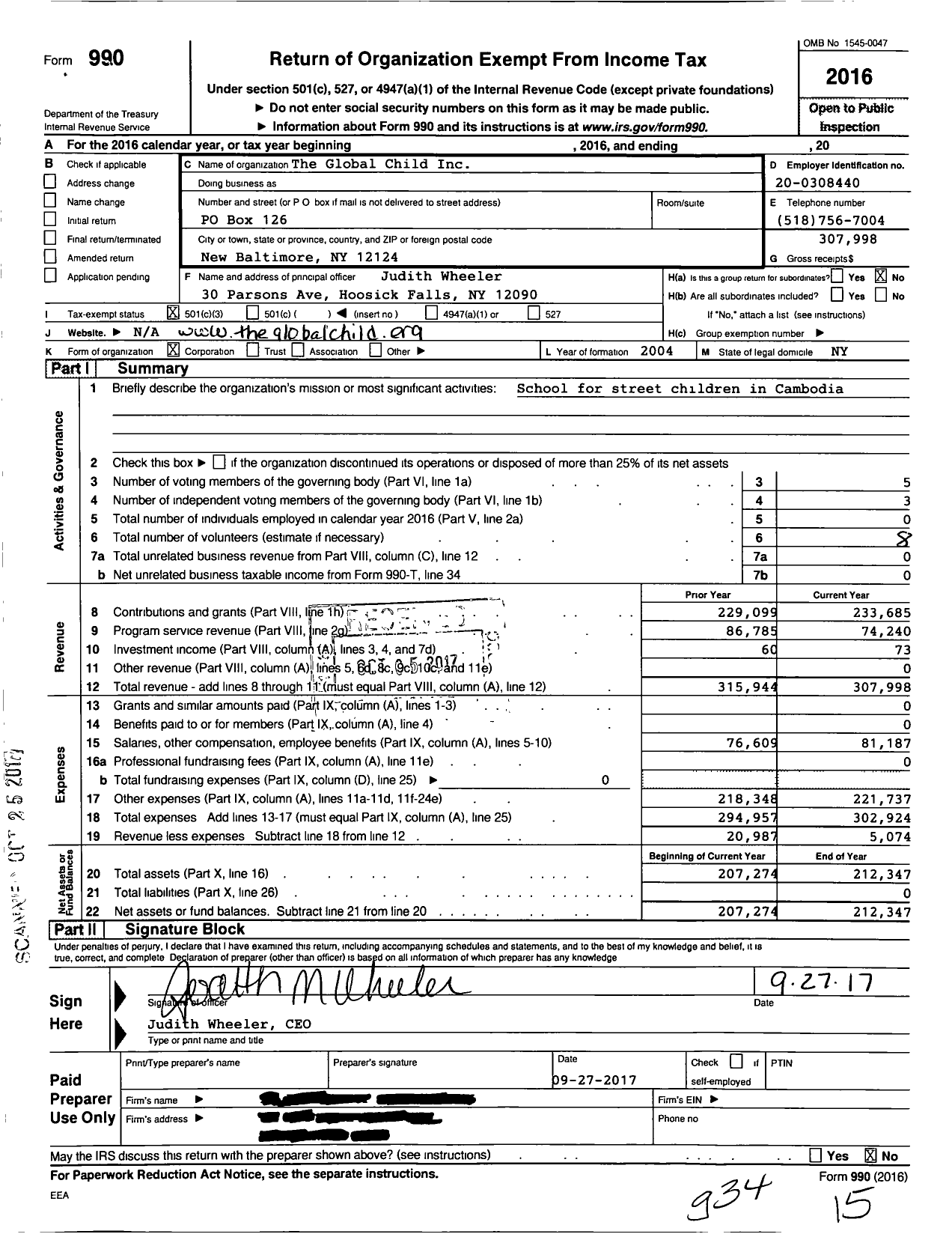 Image of first page of 2019 Form 990 for The Global Child