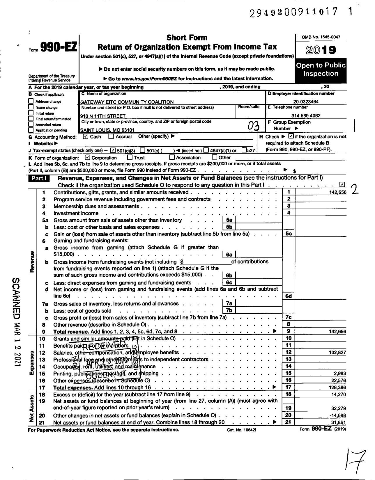 Image of first page of 2019 Form 990EZ for Gateway Eitc Community Coalition