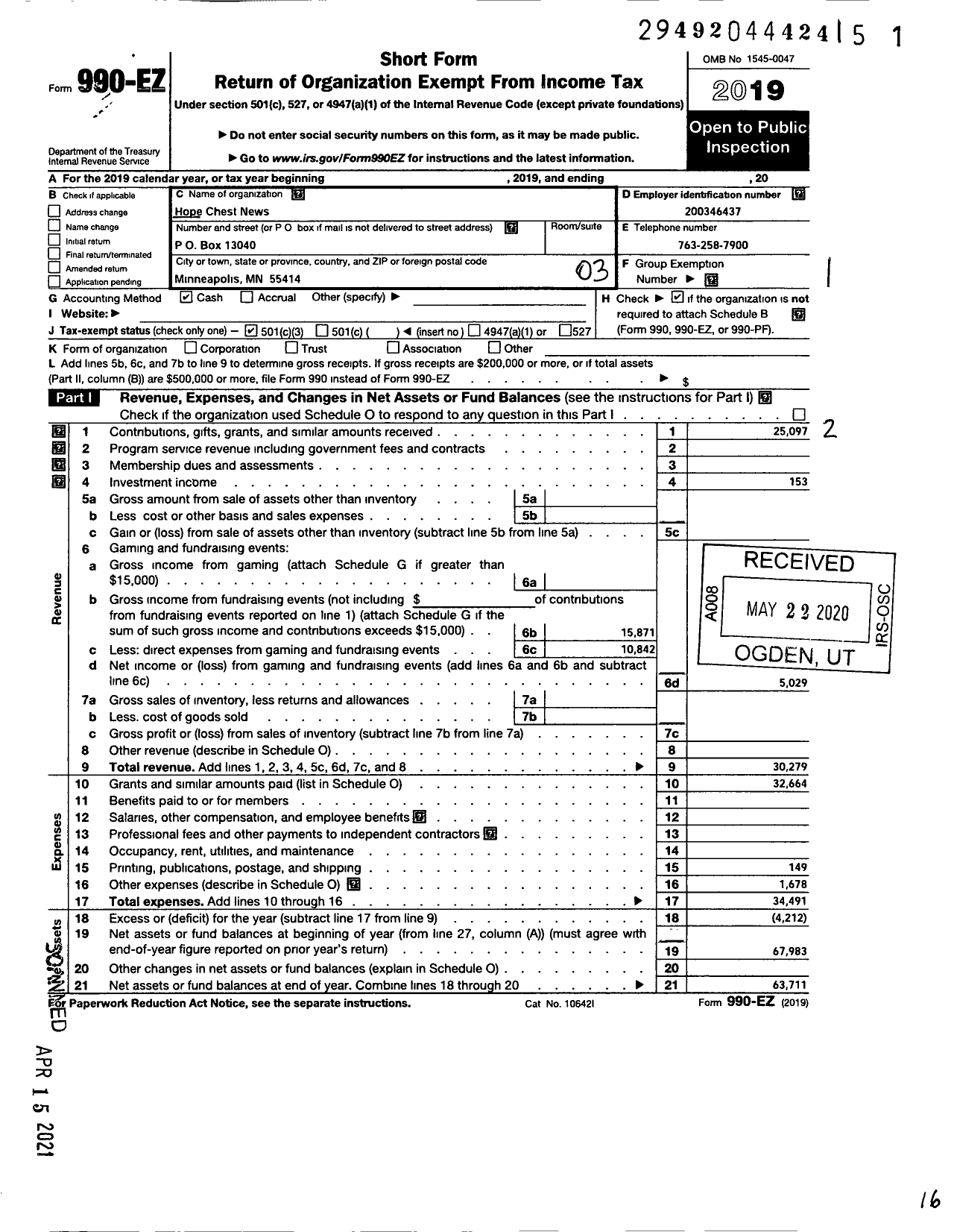 Image of first page of 2019 Form 990EZ for Breathing New Life