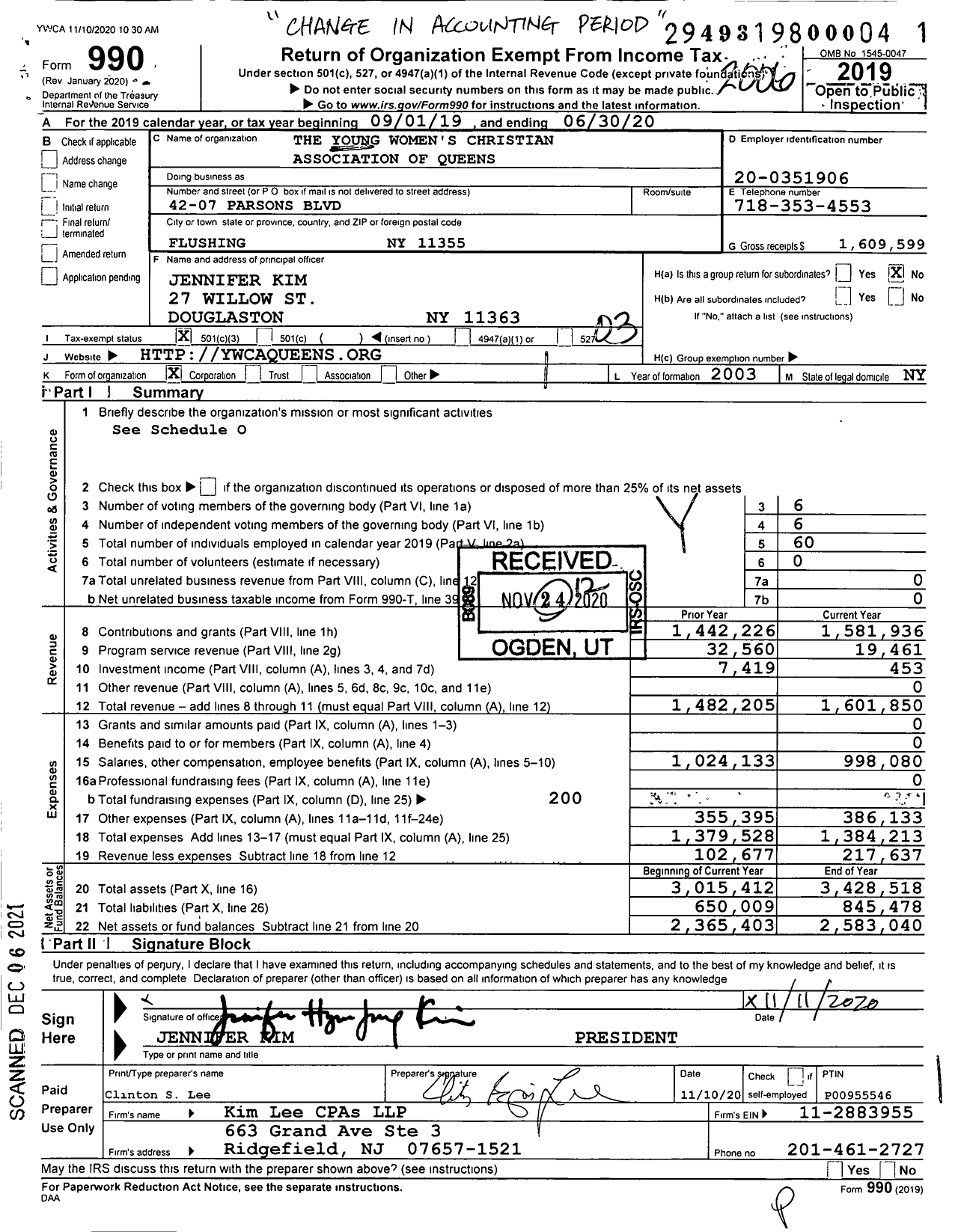 Image of first page of 2019 Form 990 for The Young Women's Christian Association of Queens