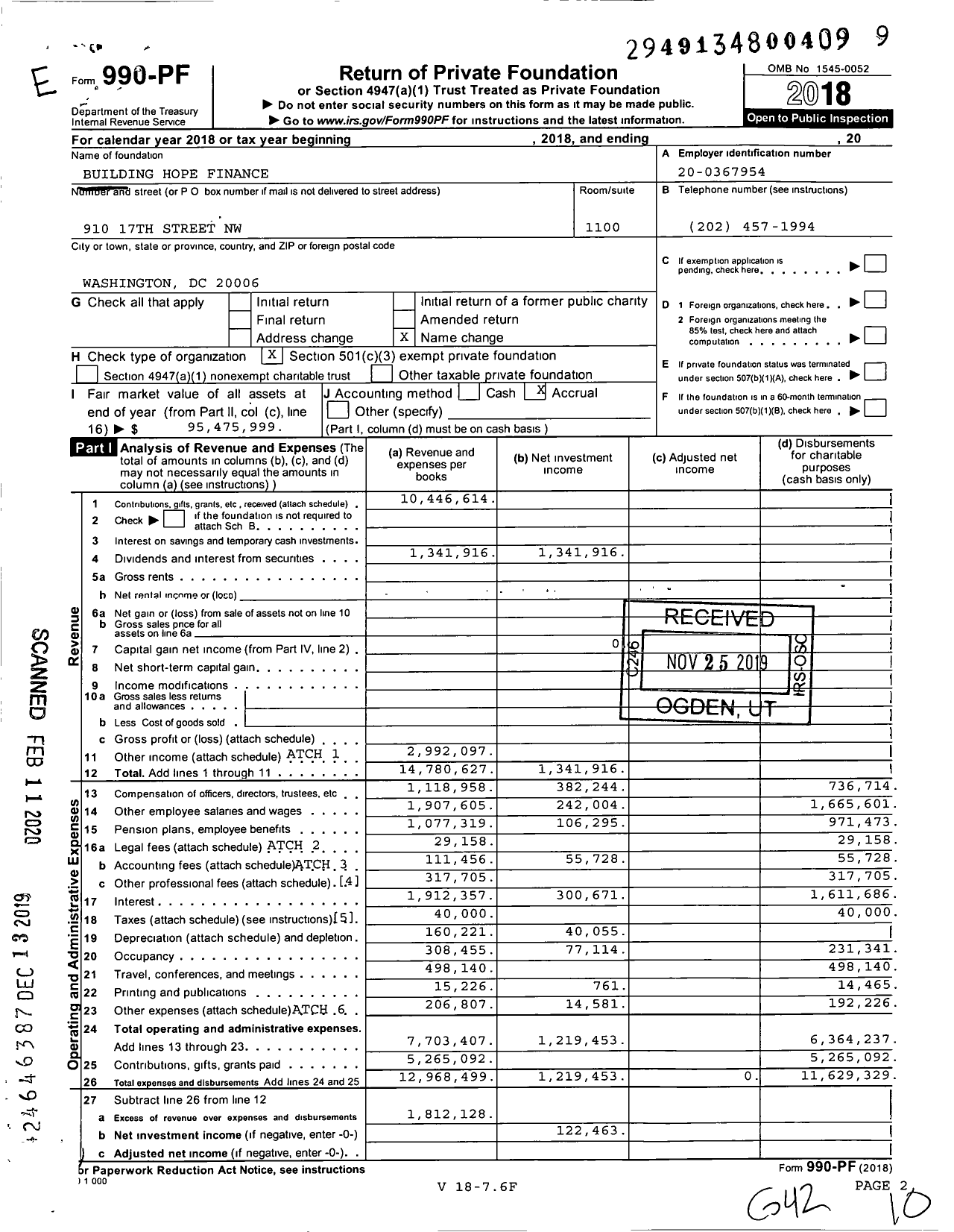 Image of first page of 2018 Form 990PF for Building Hope Finance