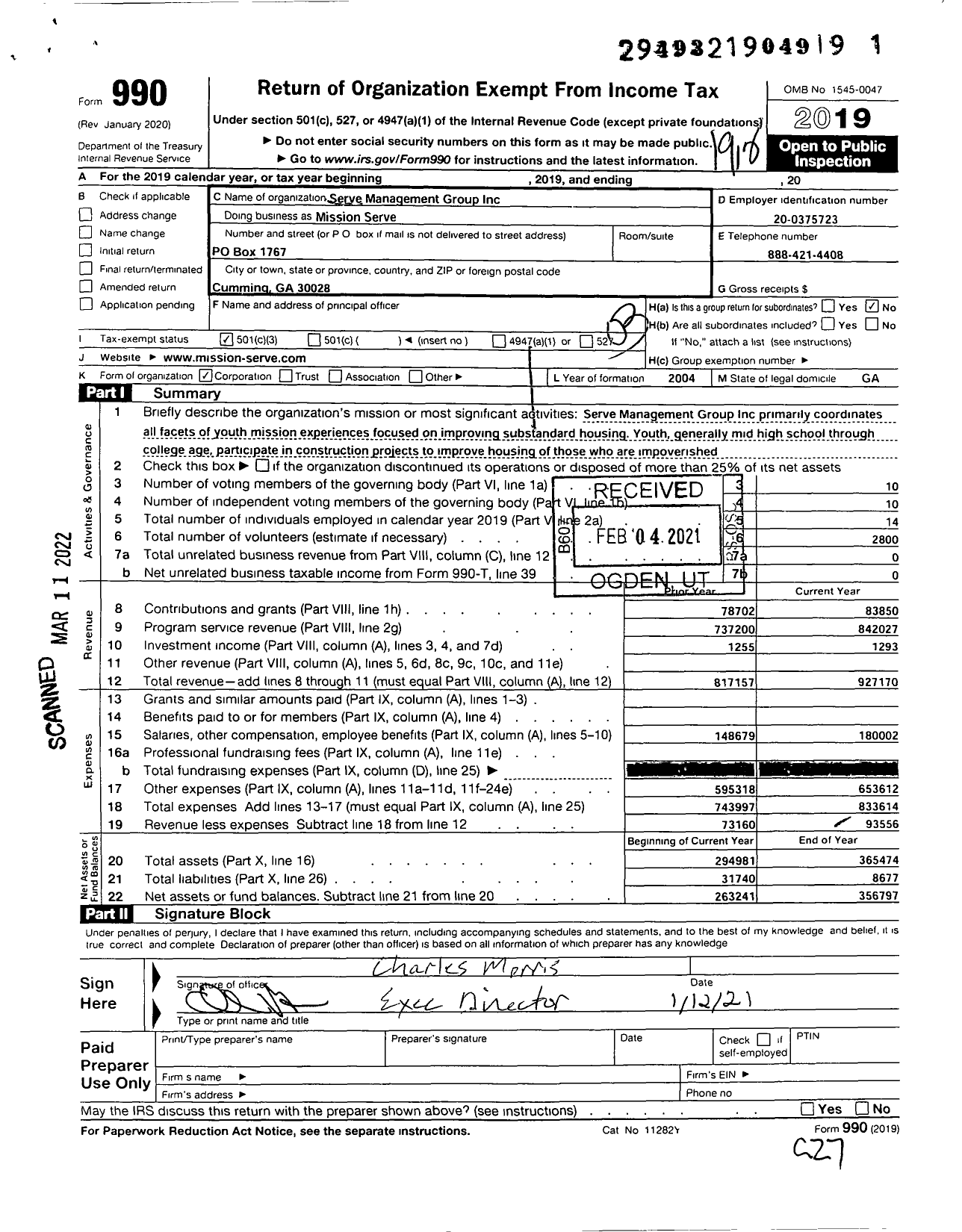 Image of first page of 2019 Form 990 for Mission Serve