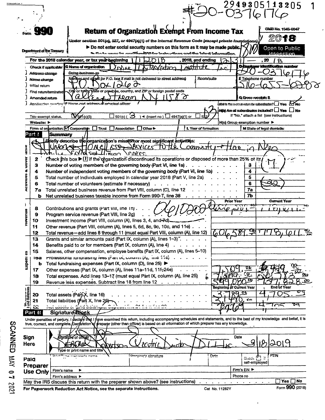 Image of first page of 2018 Form 990 for Divine Intervention Institute