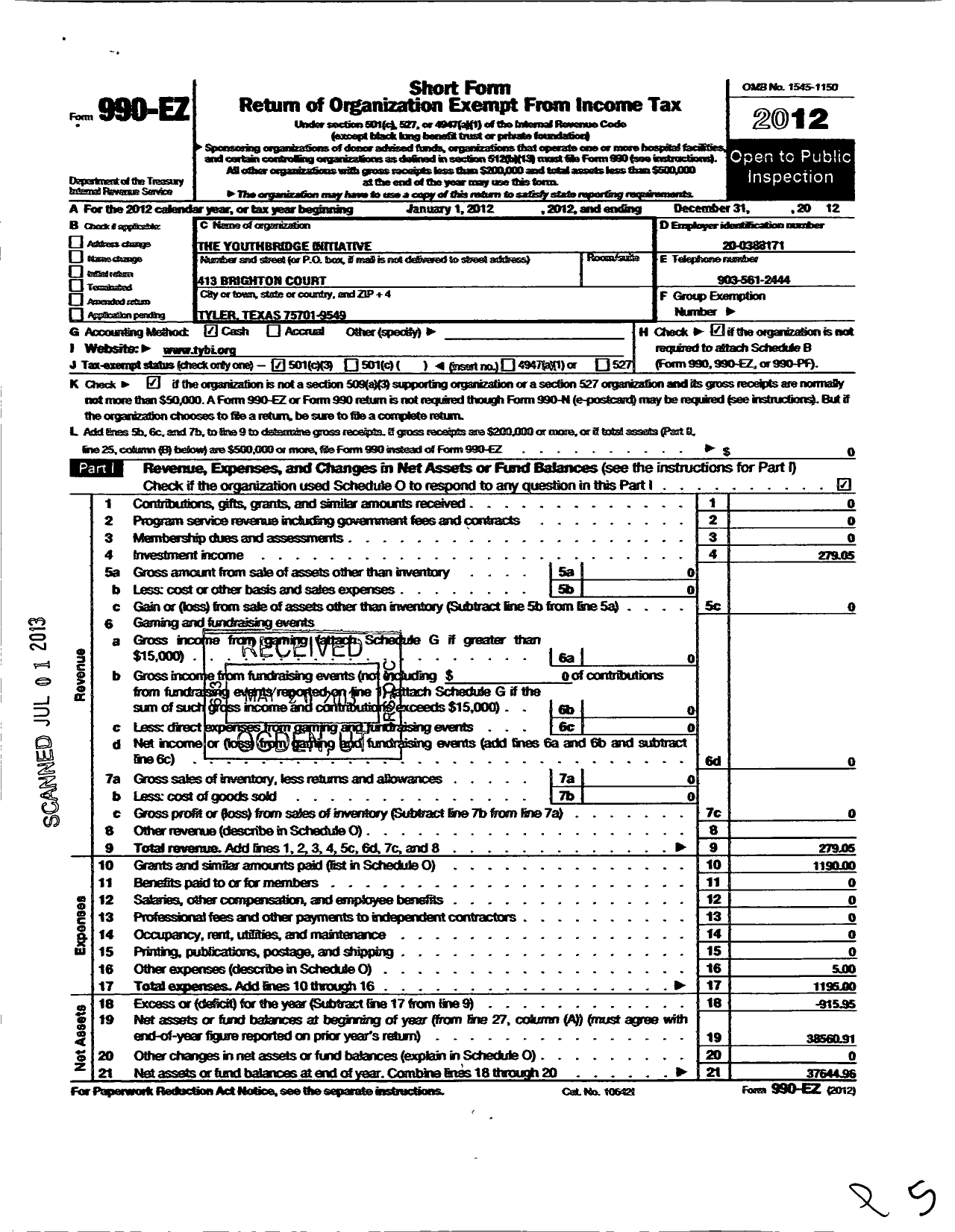 Image of first page of 2012 Form 990EZ for Youthbridge Initiative