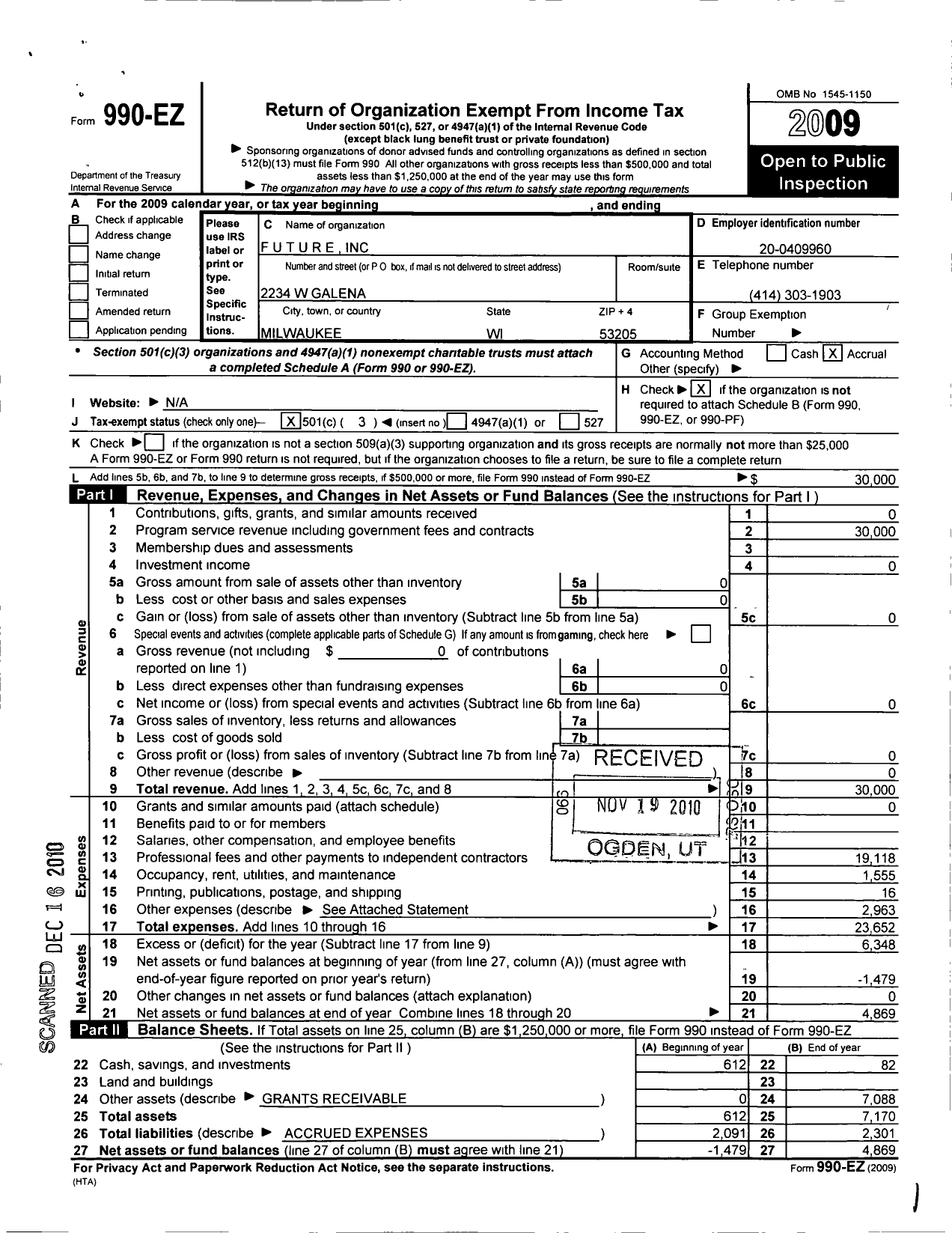 Image of first page of 2009 Form 990EZ for Future