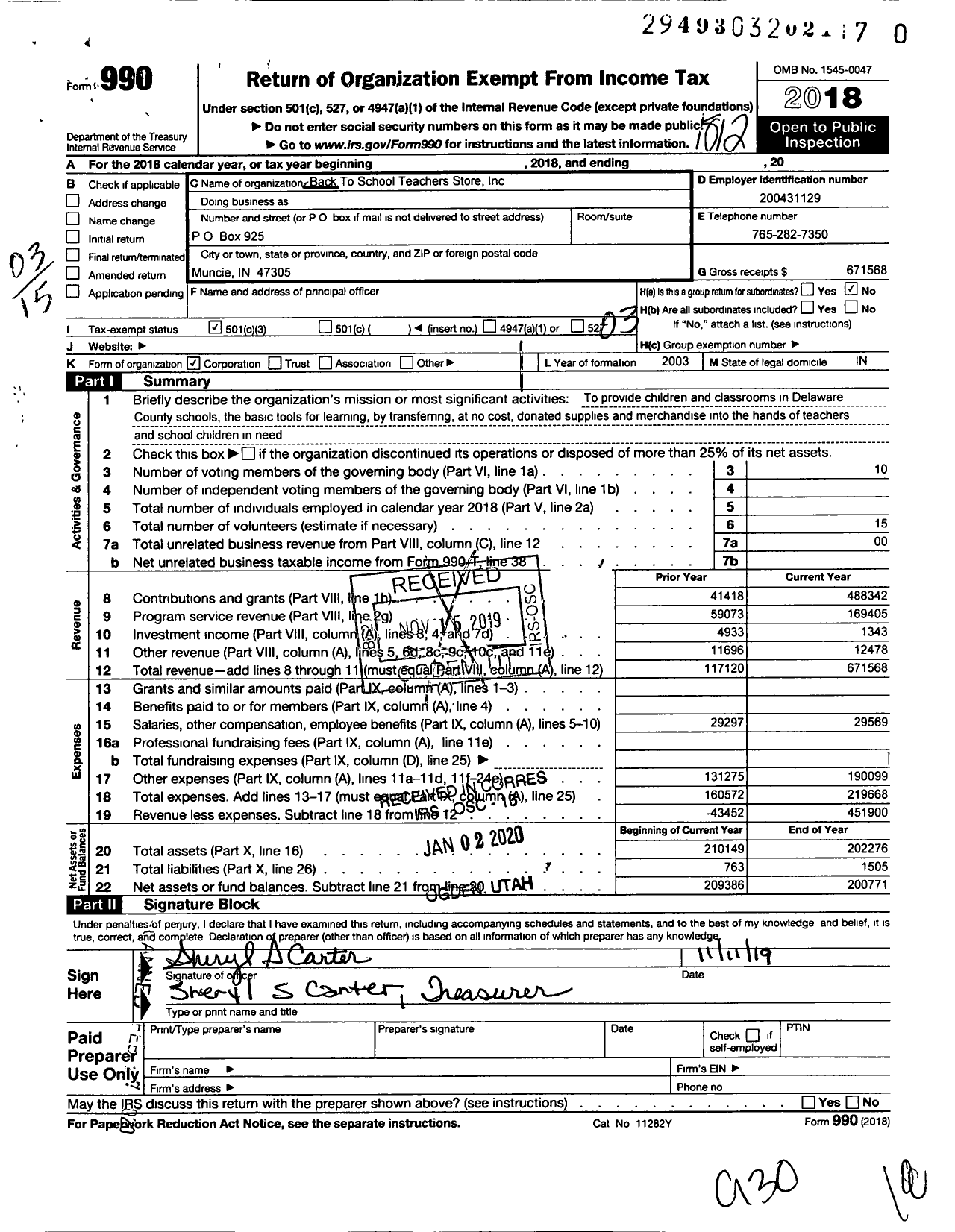 Image of first page of 2018 Form 990 for Classroom Connections of Eci