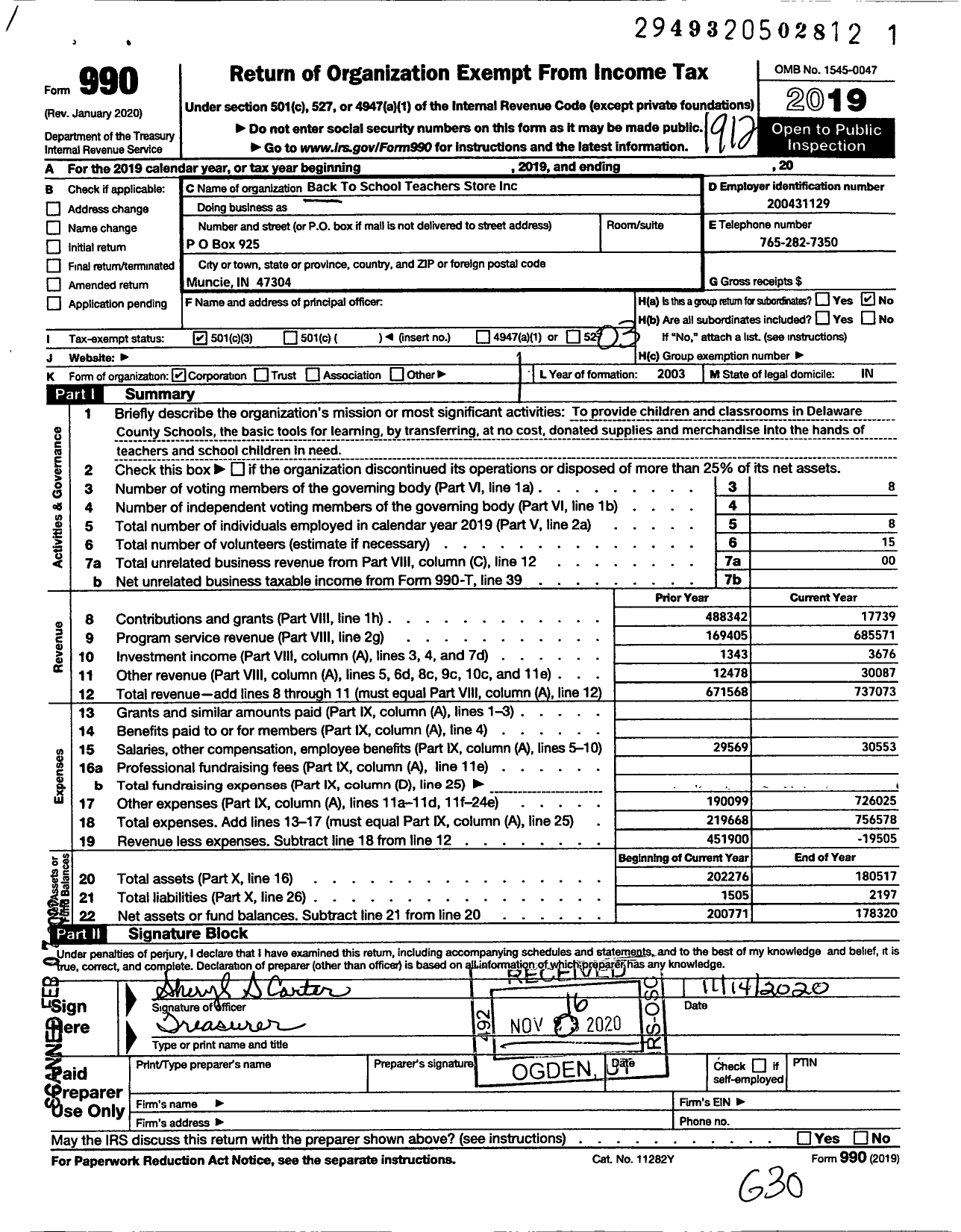 Image of first page of 2019 Form 990 for Classroom Connections of Eci