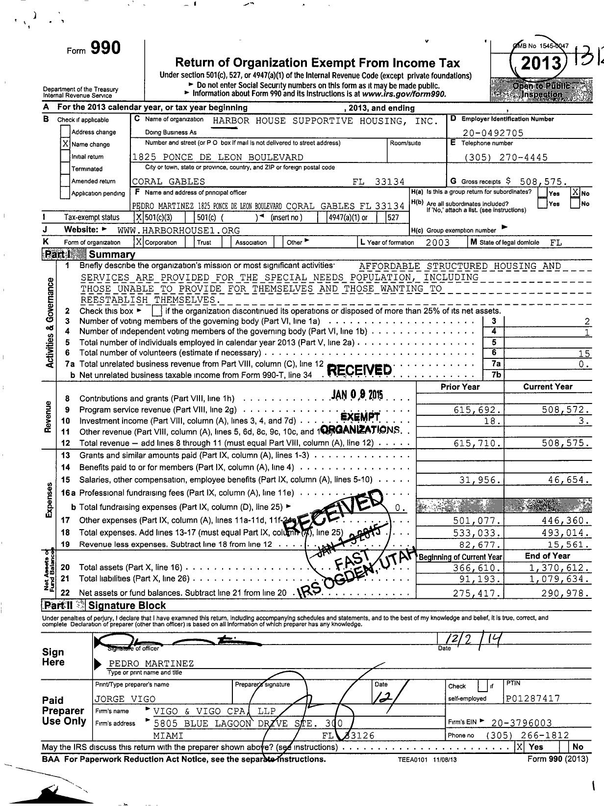 Image of first page of 2013 Form 990 for Harbor House Residential Treatment Program