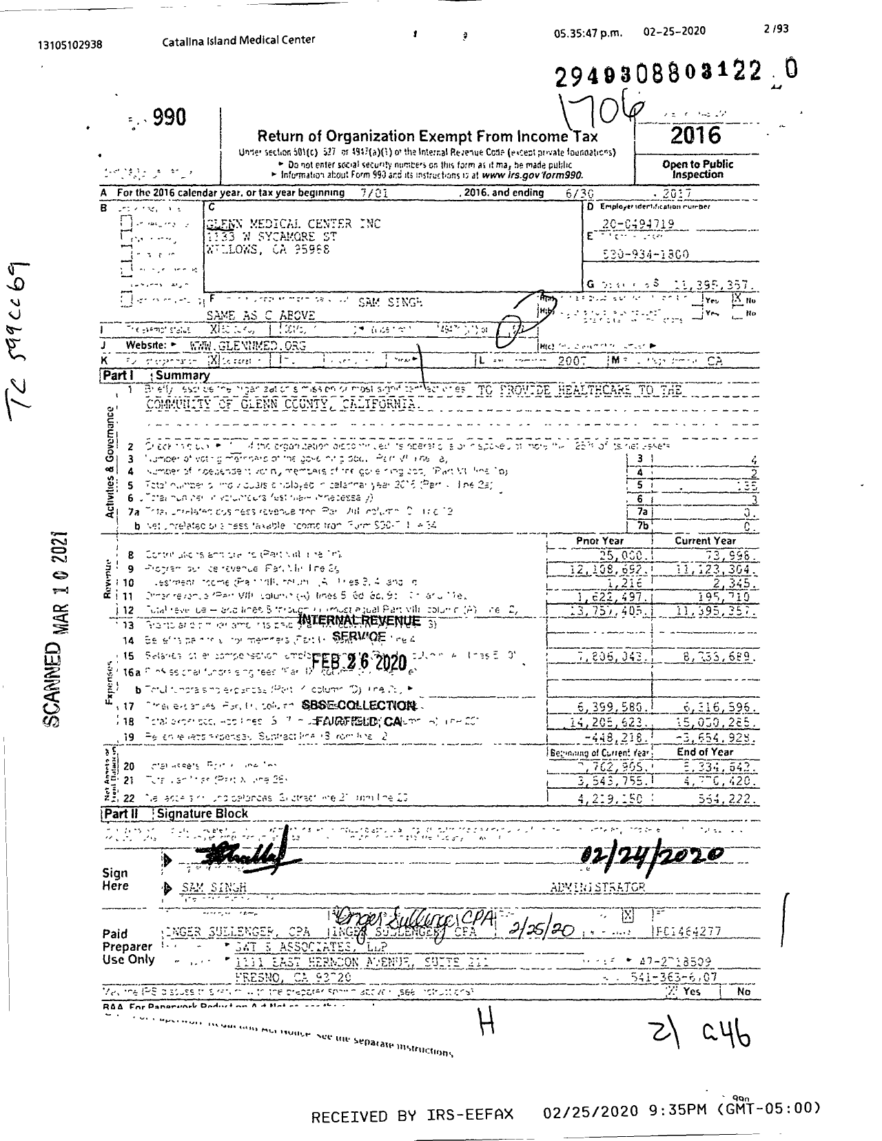 Image of first page of 2016 Form 990 for Glenn Medical Center