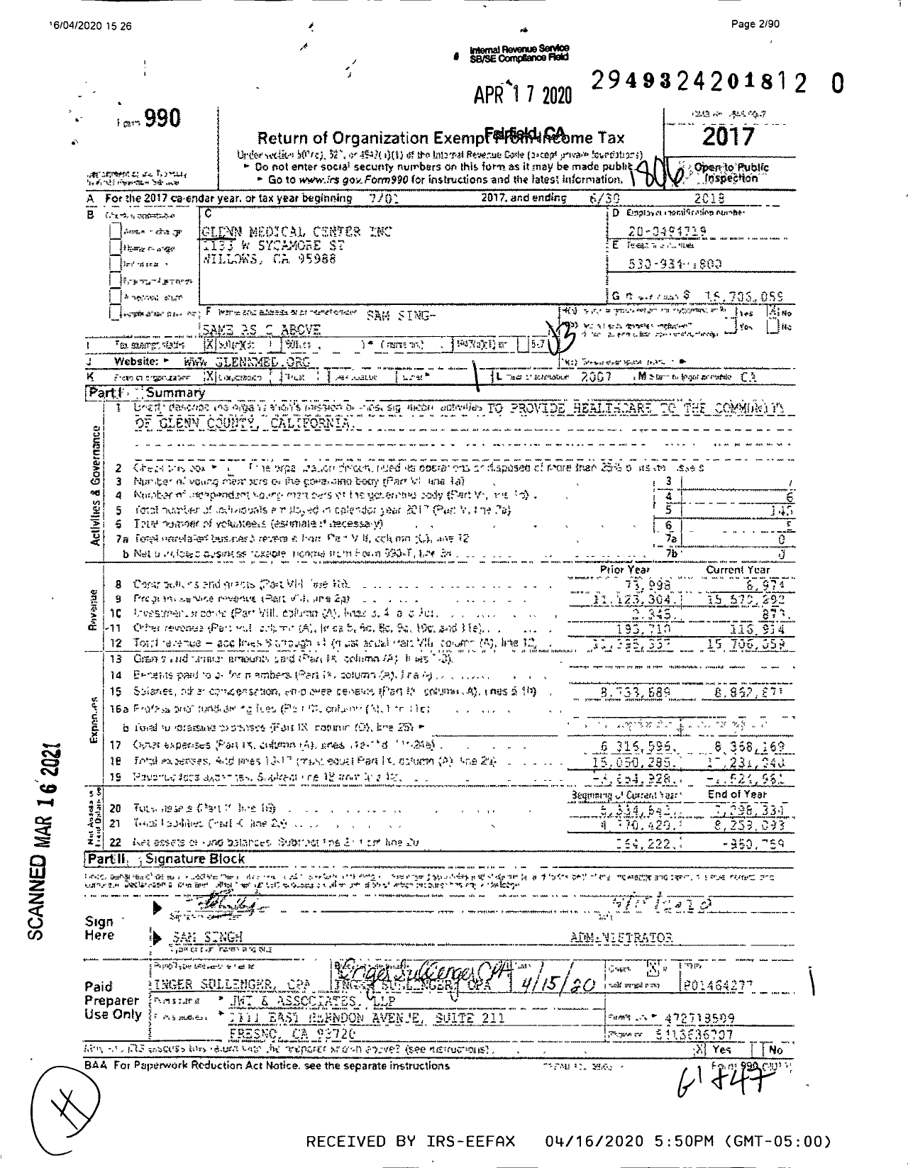Image of first page of 2017 Form 990 for Glenn Medical Center