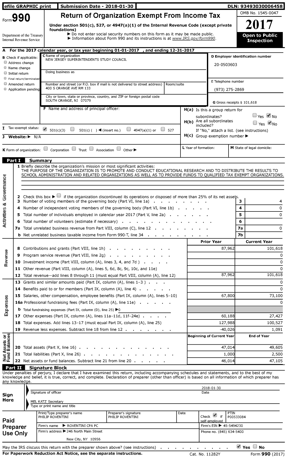 Image of first page of 2017 Form 990 for New Jersey Superintendents Study Council