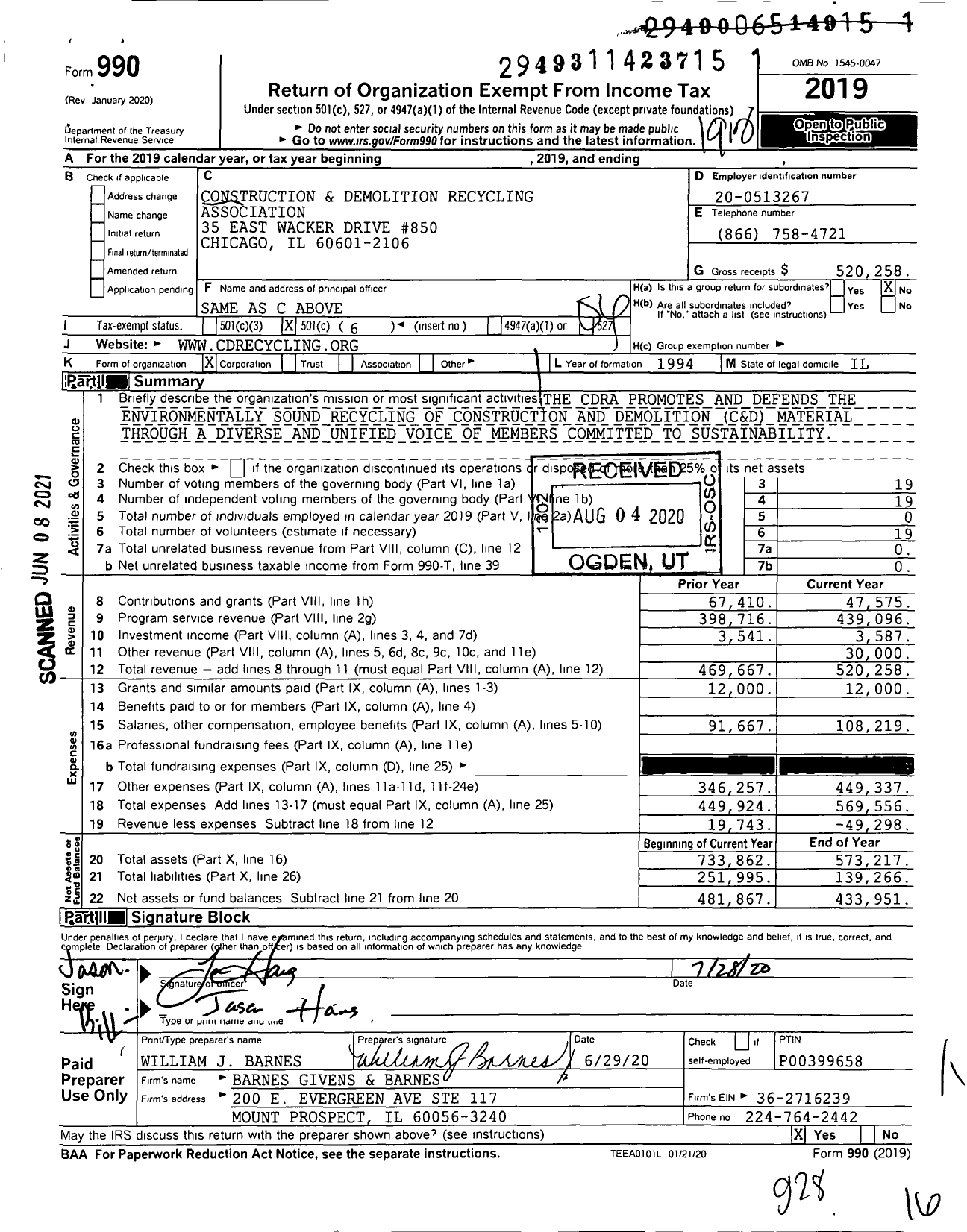 Image of first page of 2019 Form 990O for Construction and Demolition Recycling Association