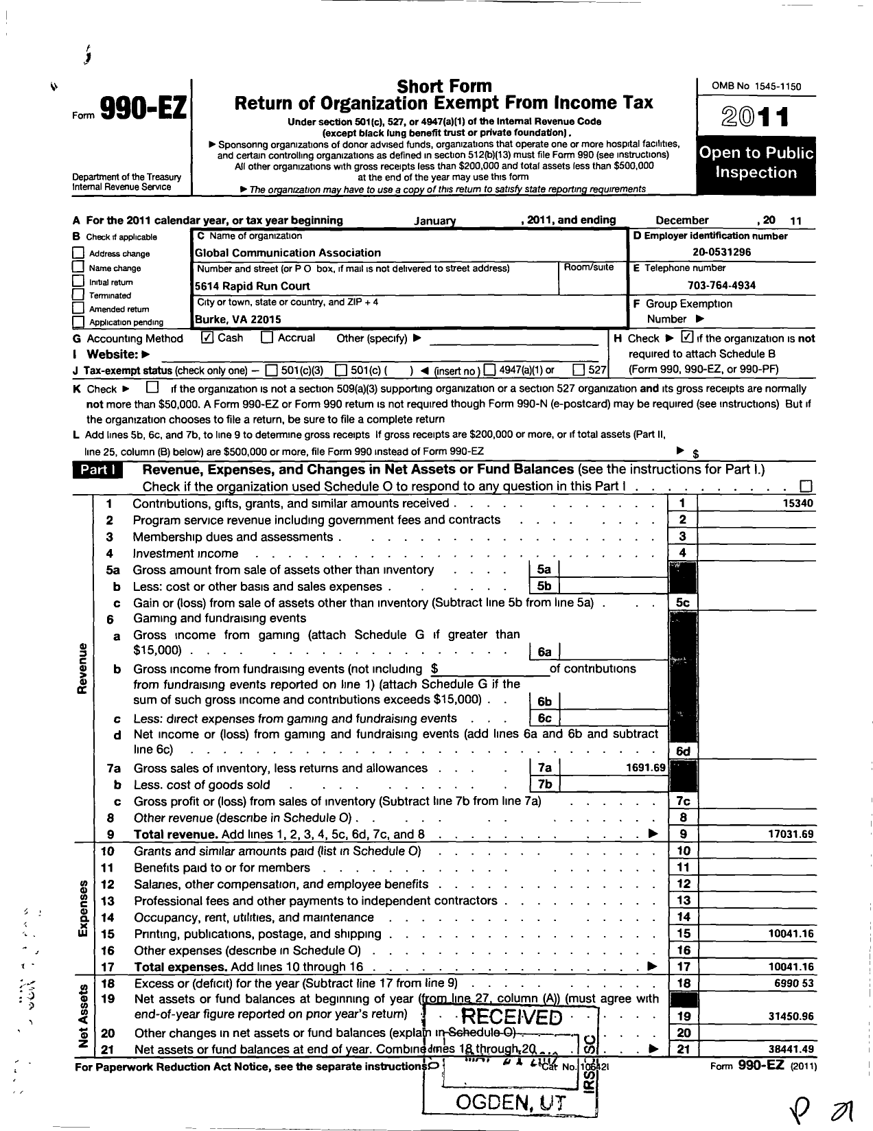 Image of first page of 2011 Form 990EO for Global Communications Association