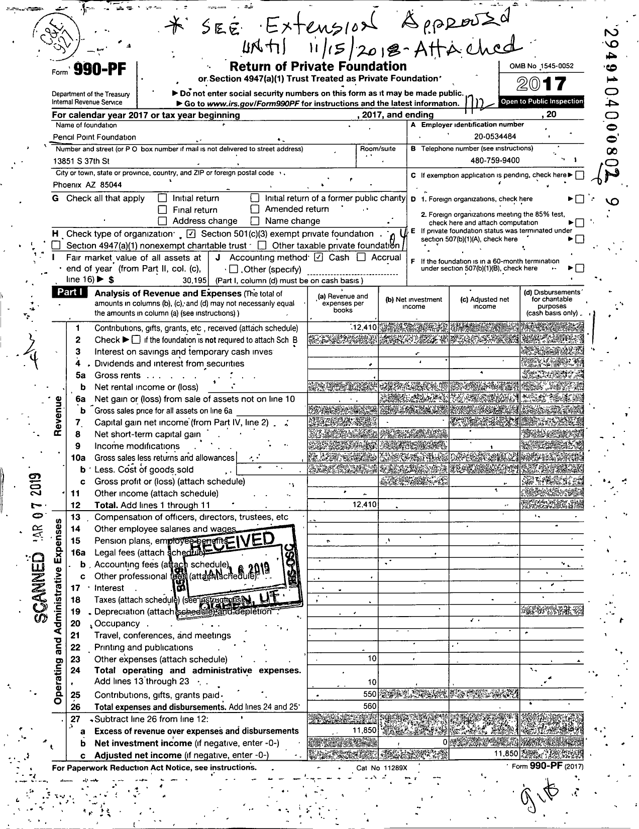 Image of first page of 2017 Form 990PF for Pencil Point Foundation