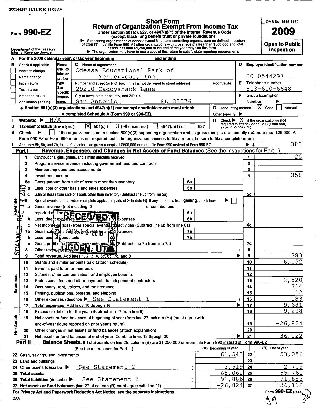 Image of first page of 2009 Form 990EZ for Feely Family Foundation