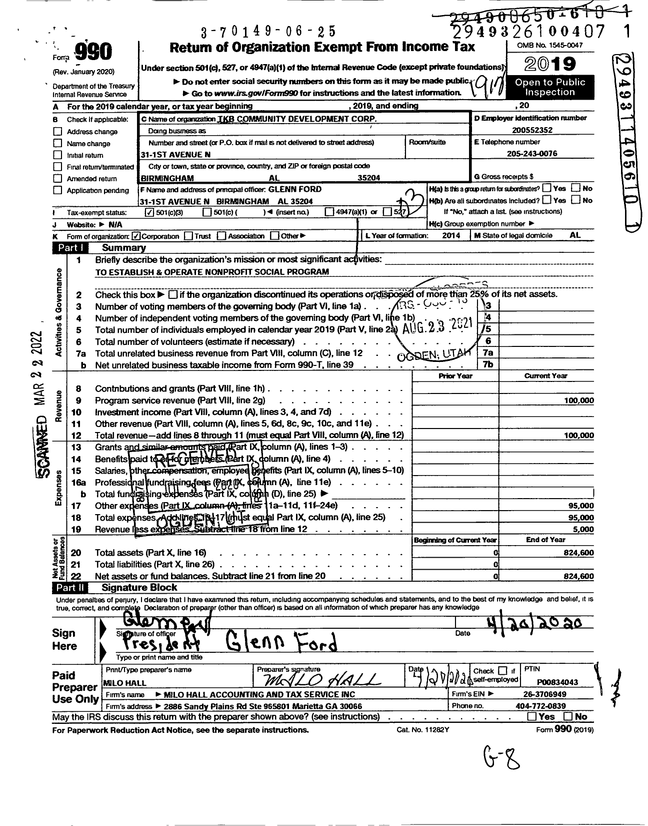 Image of first page of 2019 Form 990 for Triumphant Kingdom Builders Community Development Corporation