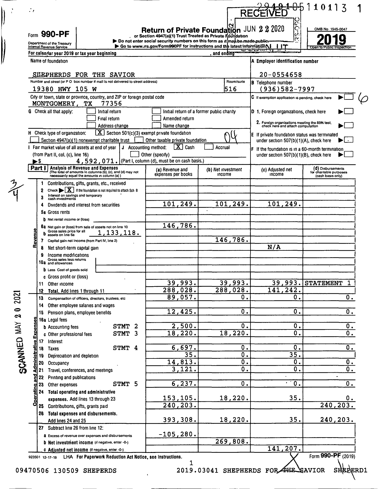 Image of first page of 2019 Form 990PF for Shepherds for the Savior