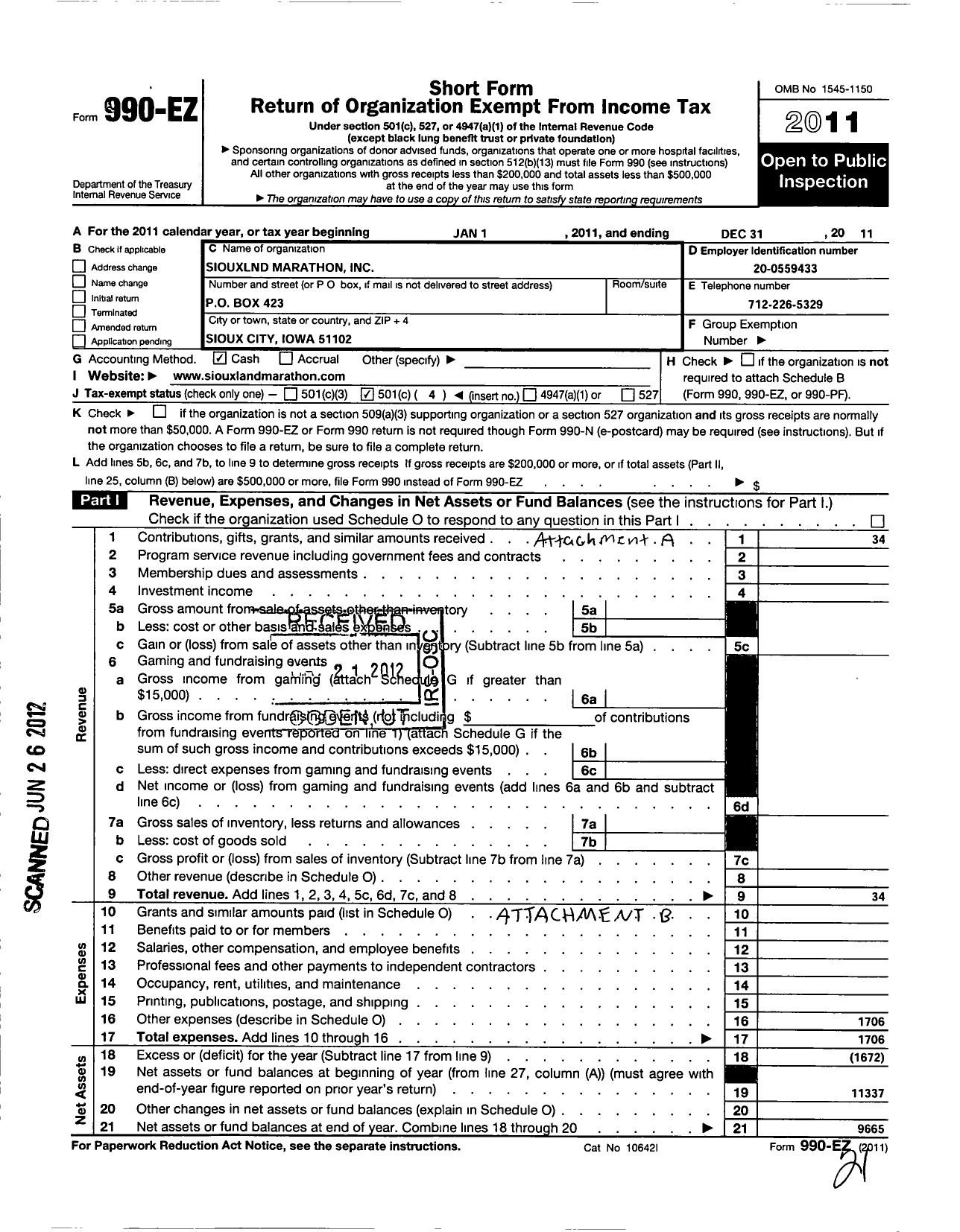 Image of first page of 2011 Form 990EO for Siouxland Marathon