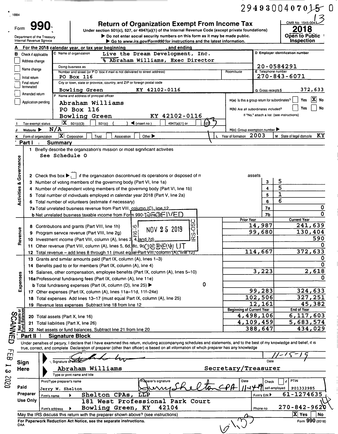 Image of first page of 2018 Form 990 for Live the Dream Development