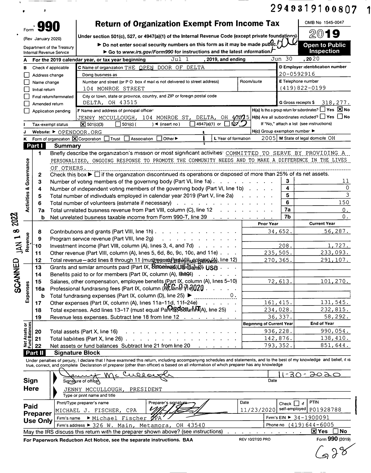 Image of first page of 2019 Form 990 for The Open Door of Delta