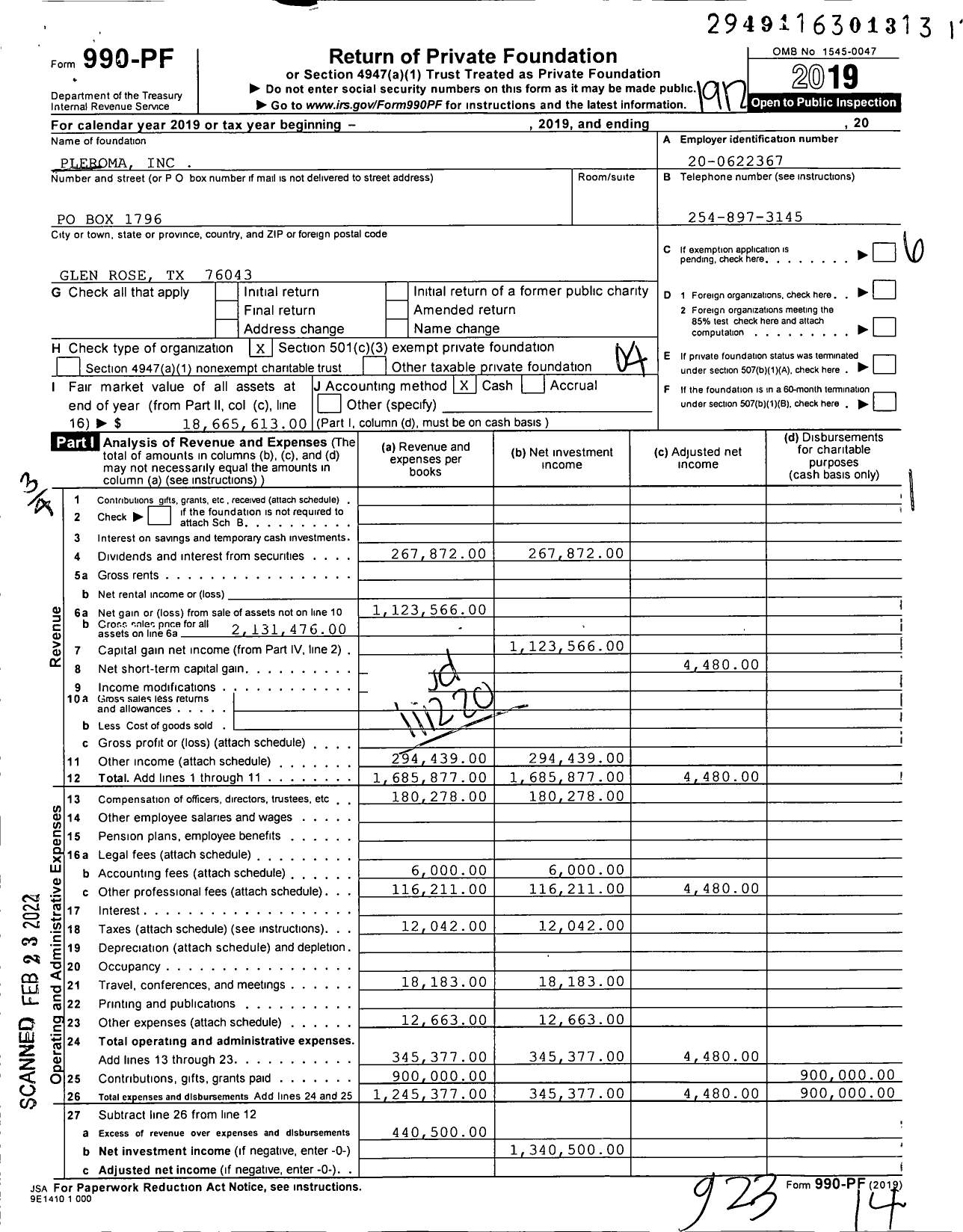 Image of first page of 2019 Form 990PF for Pleroma