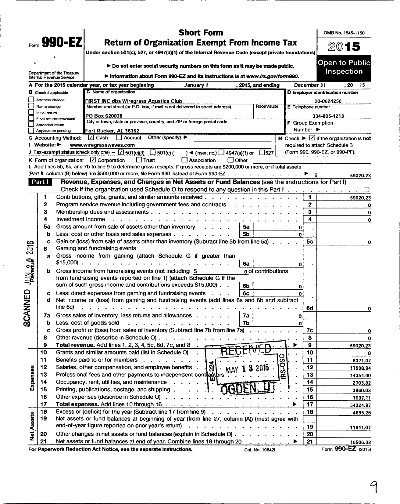 Image of first page of 2015 Form 990EZ for FRST