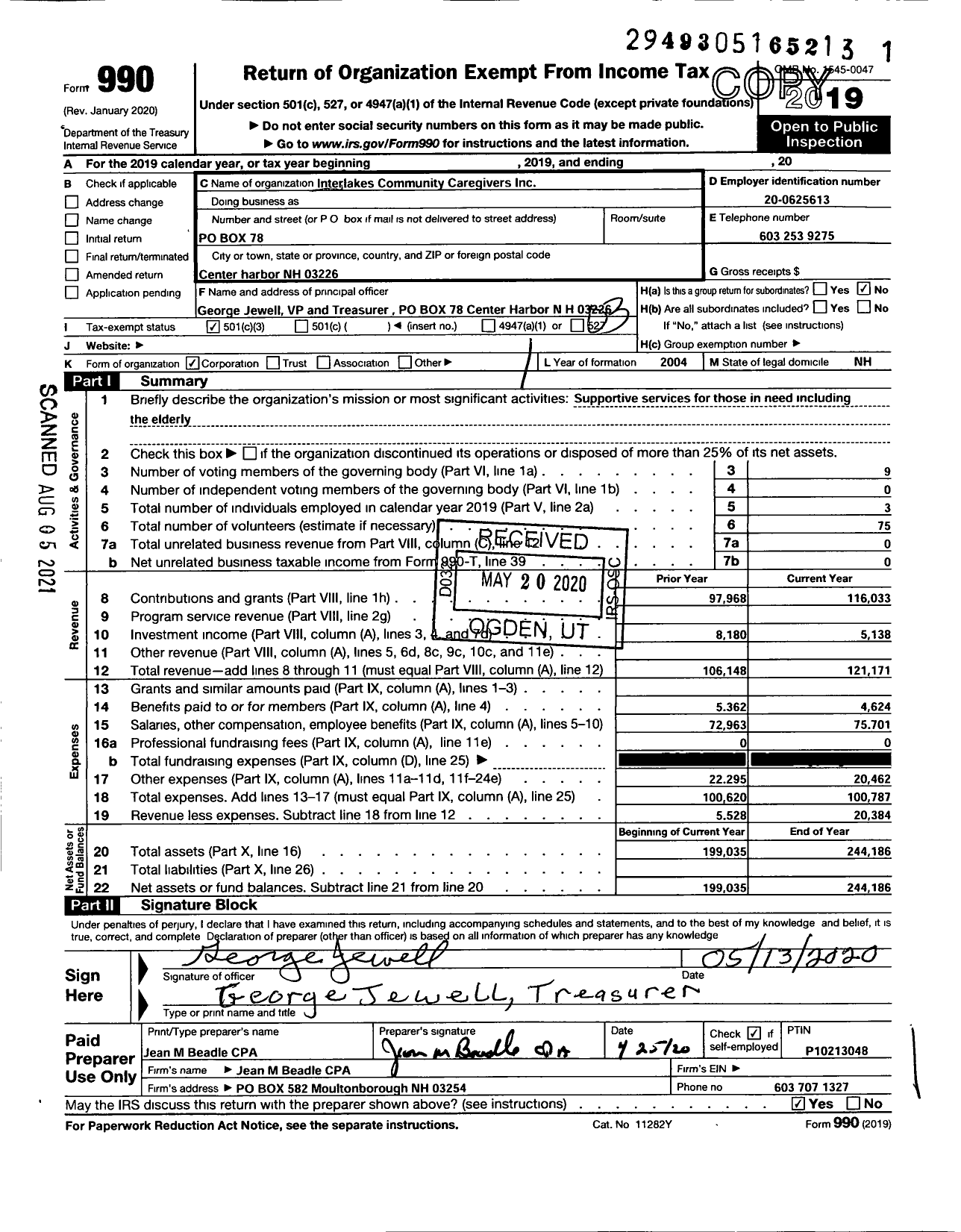 Image of first page of 2019 Form 990 for Interlakes Community Caregivers