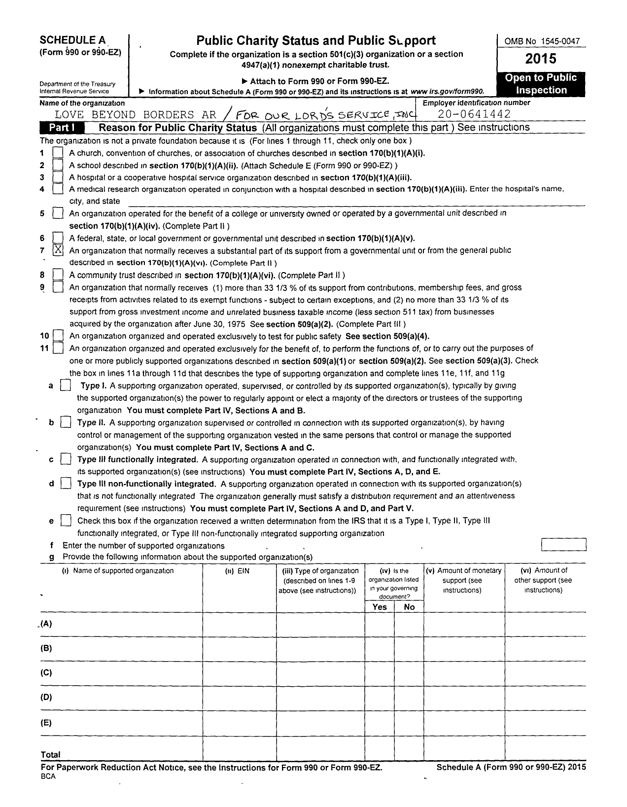 Image of first page of 2015 Form 990ER for For Our Lords Service