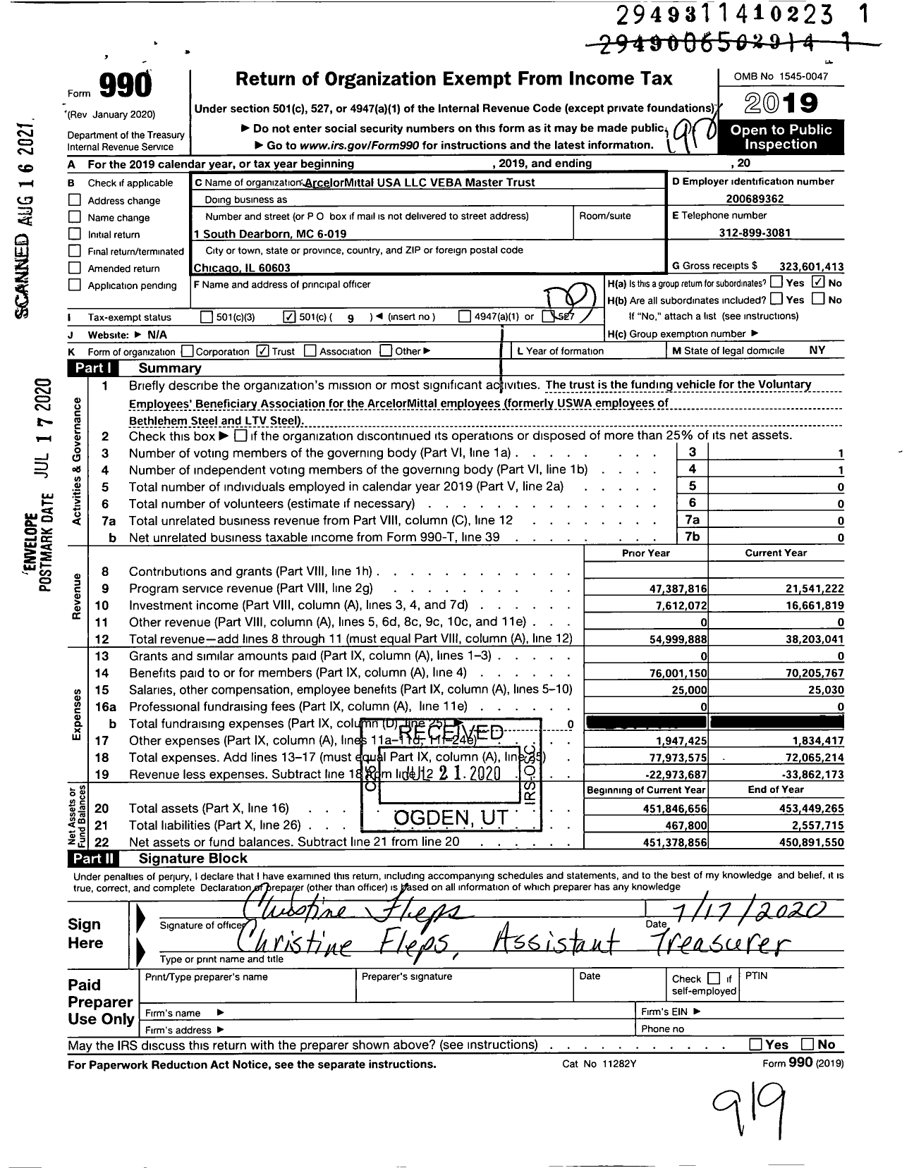 Image of first page of 2019 Form 990O for Cleveland-Cliffs Steel LLC Veba Trust