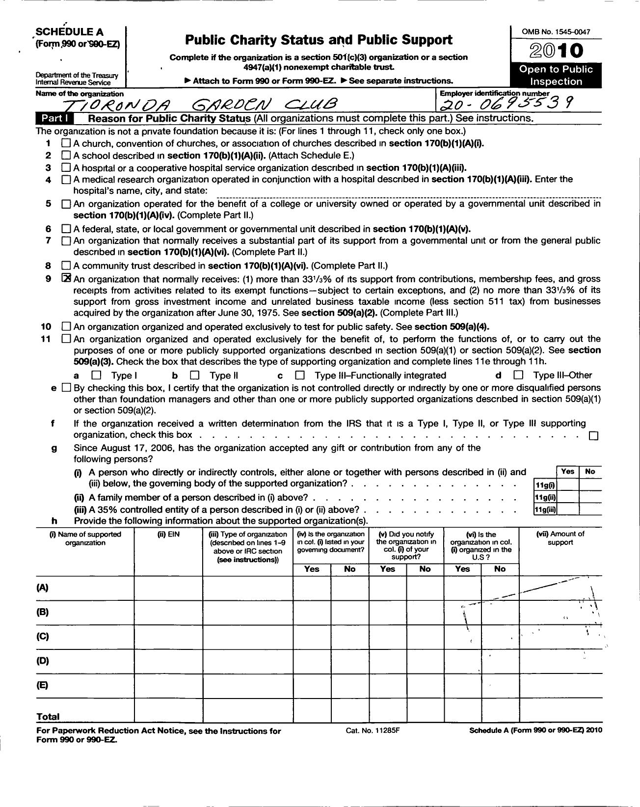 Image of first page of 2010 Form 990ER for Federated Garden Clubs of New York State - Tioronda Garden Club