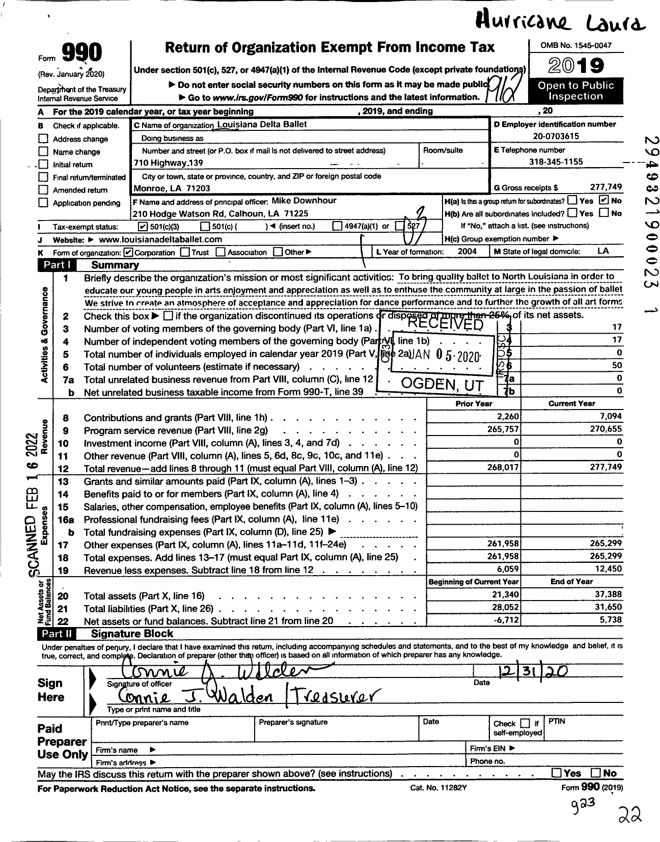 Image of first page of 2019 Form 990 for Louisiana Delta Ballet