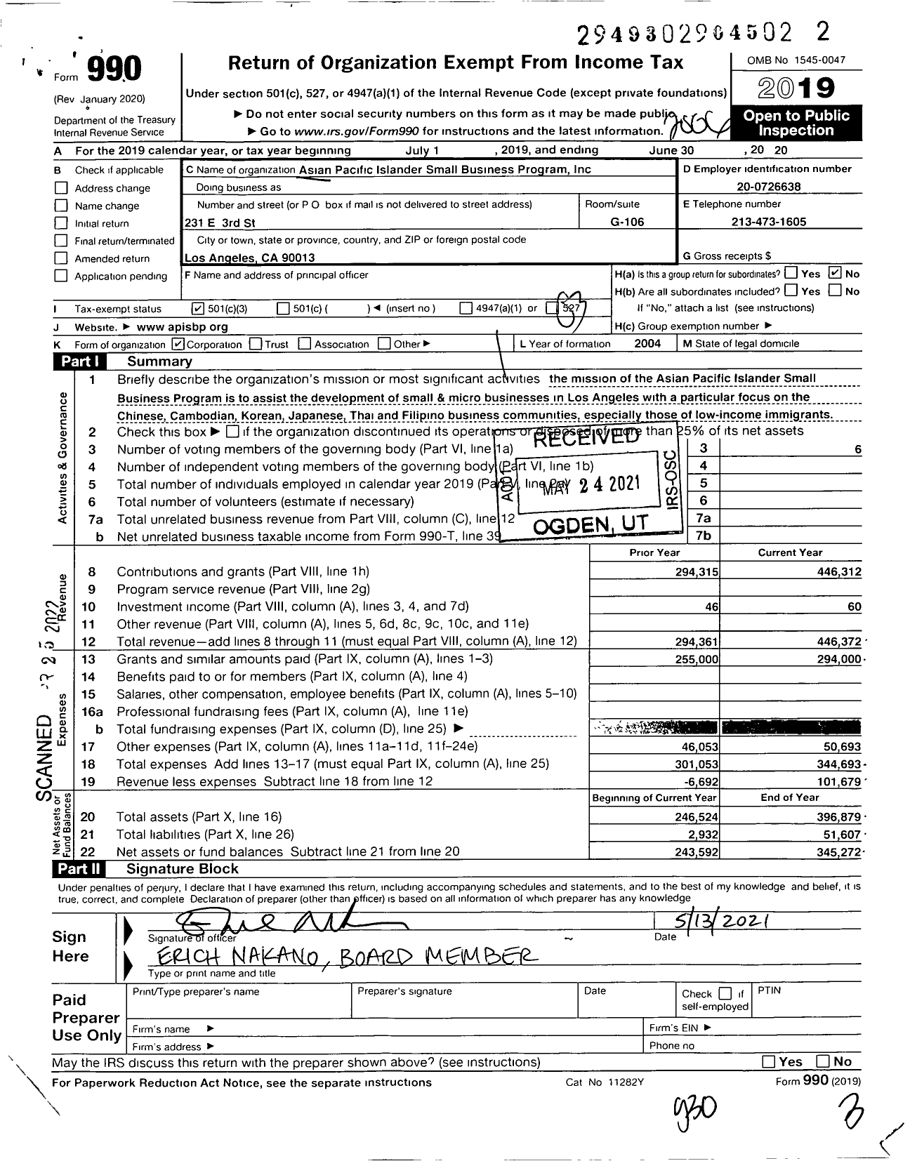 Image of first page of 2019 Form 990 for Asian Pacific Islander Small Business Program