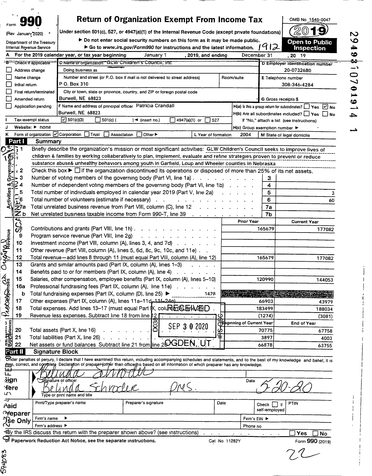 Image of first page of 2019 Form 990 for GLW Childrens Council