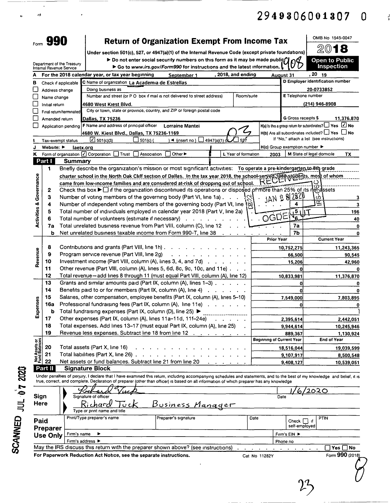 Image of first page of 2018 Form 990 for La Academia De Estrellas