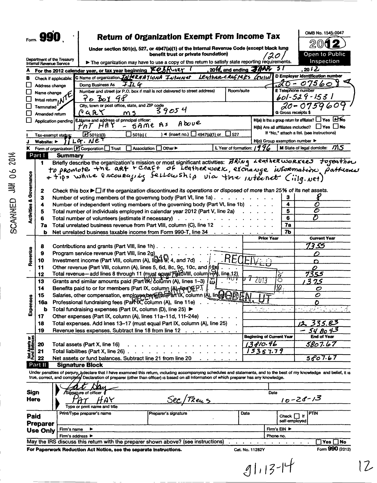 Image of first page of 2011 Form 990 for International Internet Leathercrafts Guild