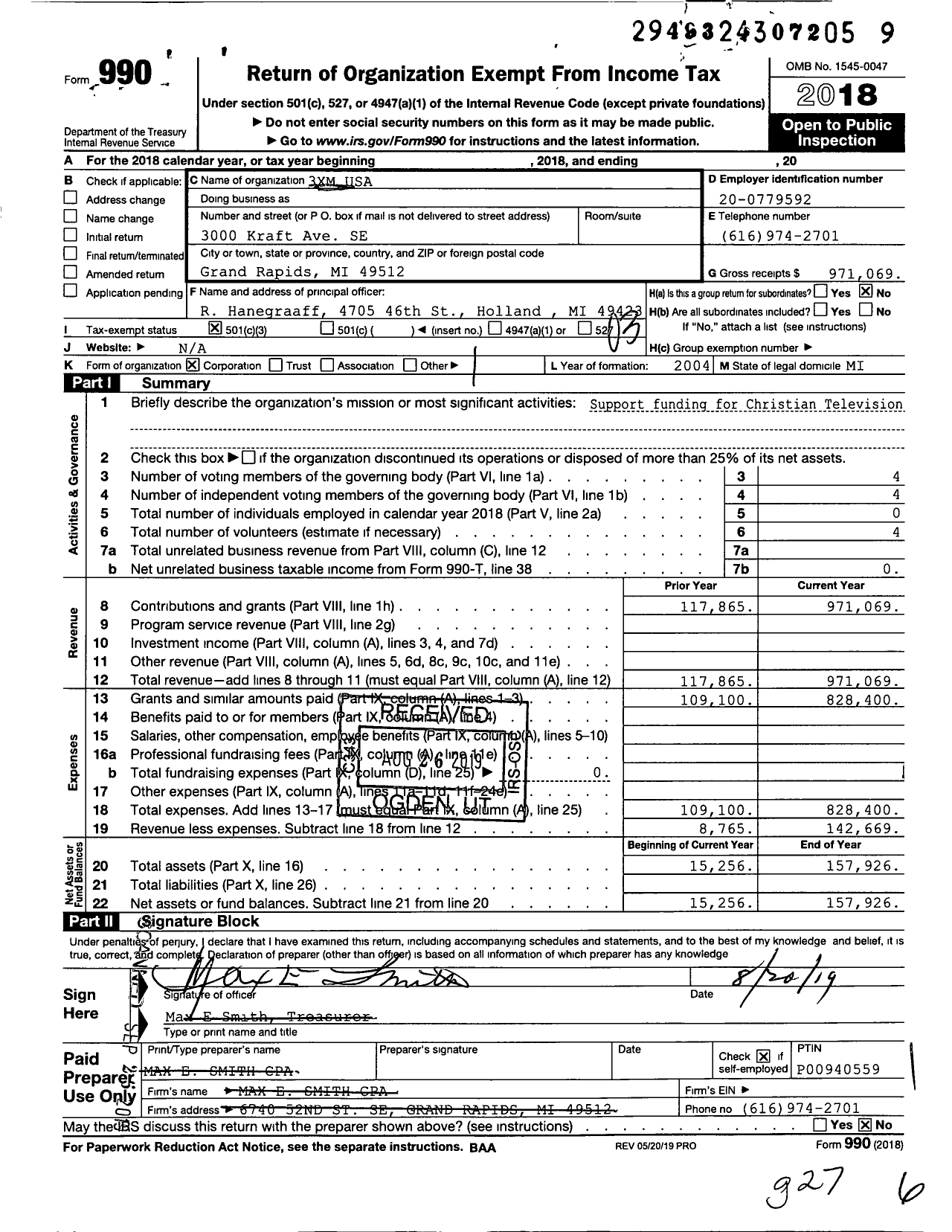 Image of first page of 2018 Form 990 for 3xm-usa