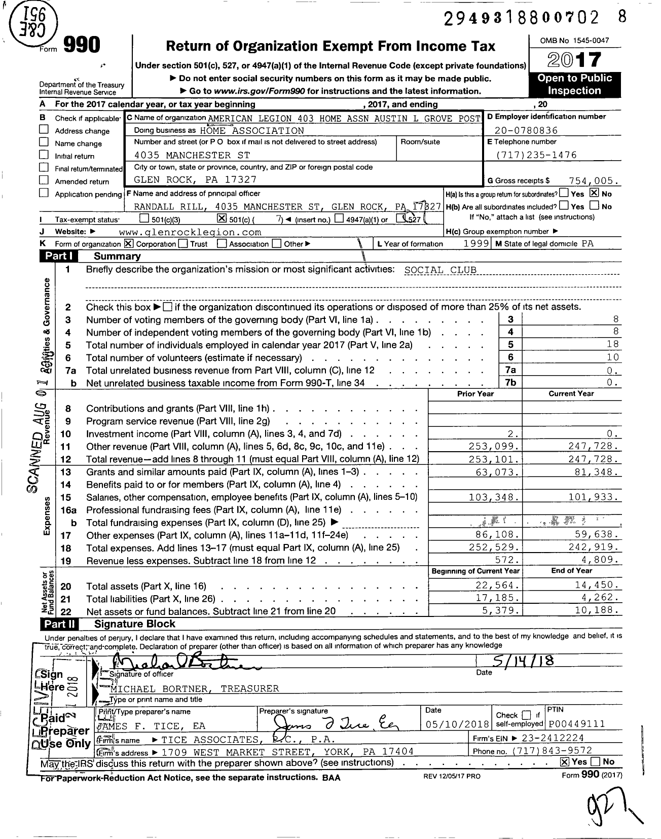 Image of first page of 2017 Form 990O for American Legion - Home Association / Home Association