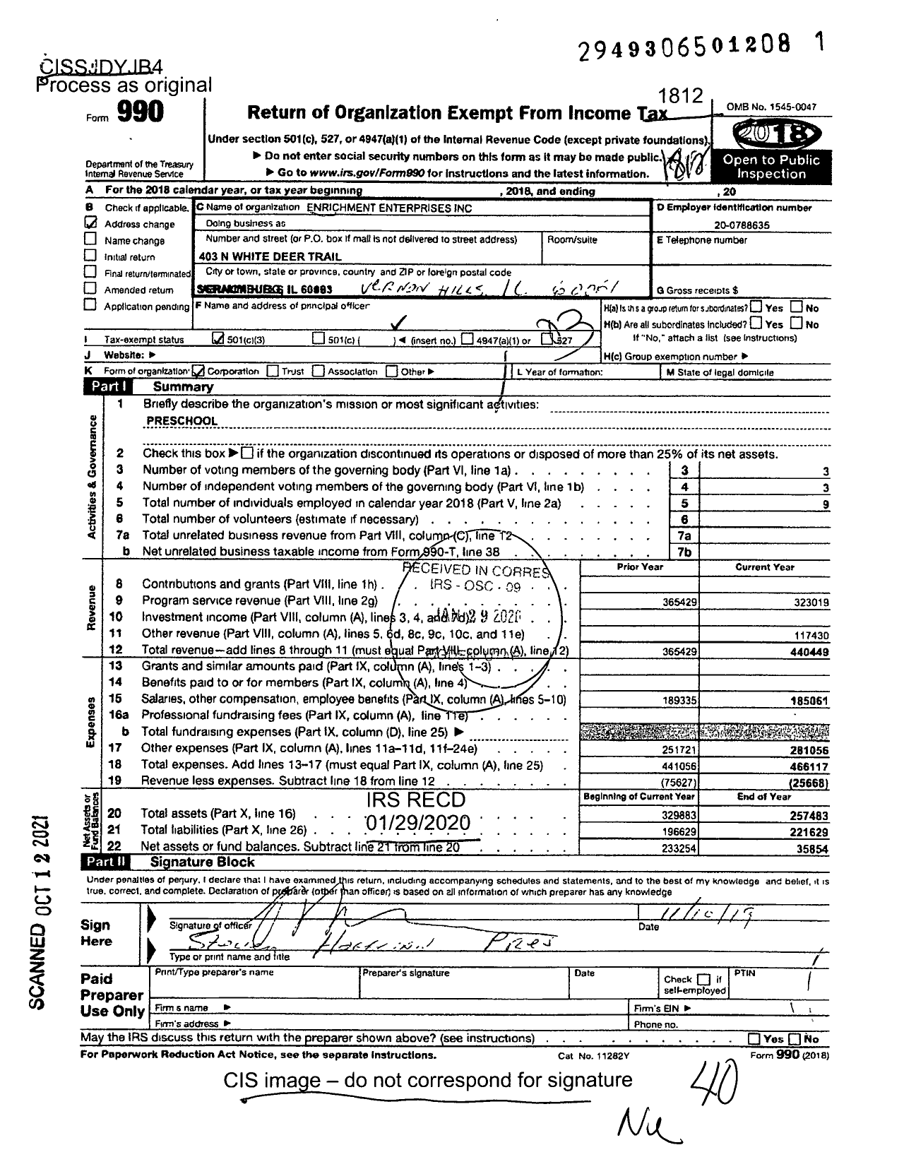 Image of first page of 2018 Form 990 for Enrichment Enterprises