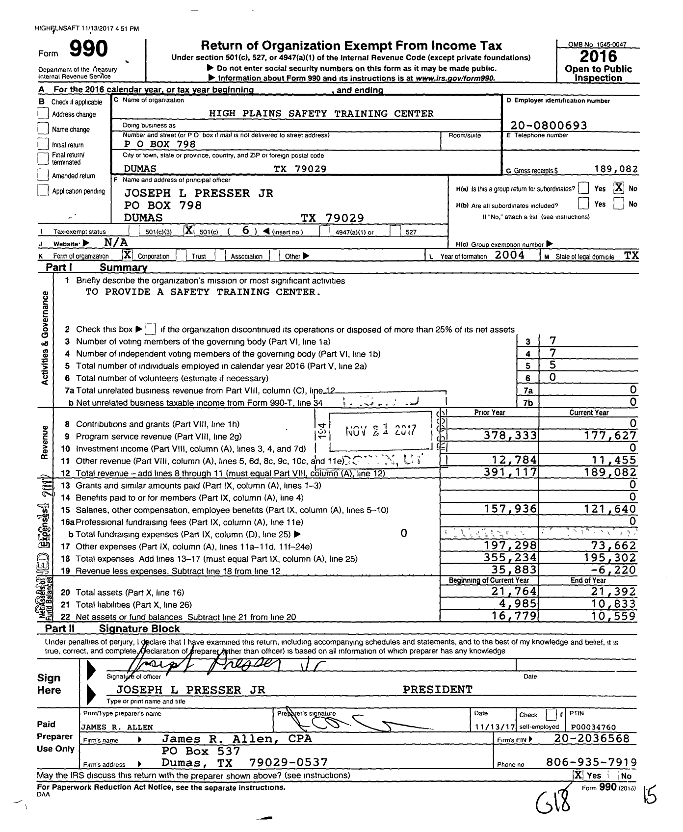 Image of first page of 2016 Form 990O for High Plains Safety Training Center