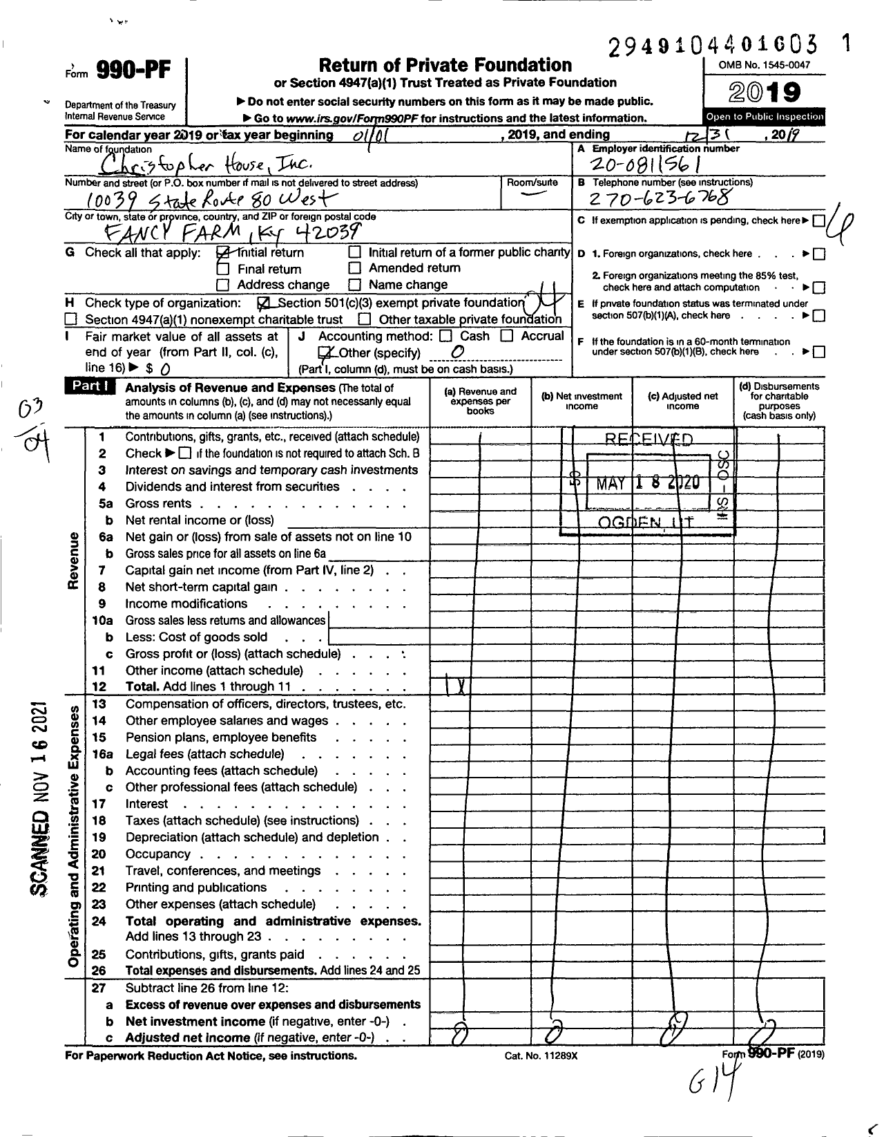 Image of first page of 2019 Form 990PF for Christopher House