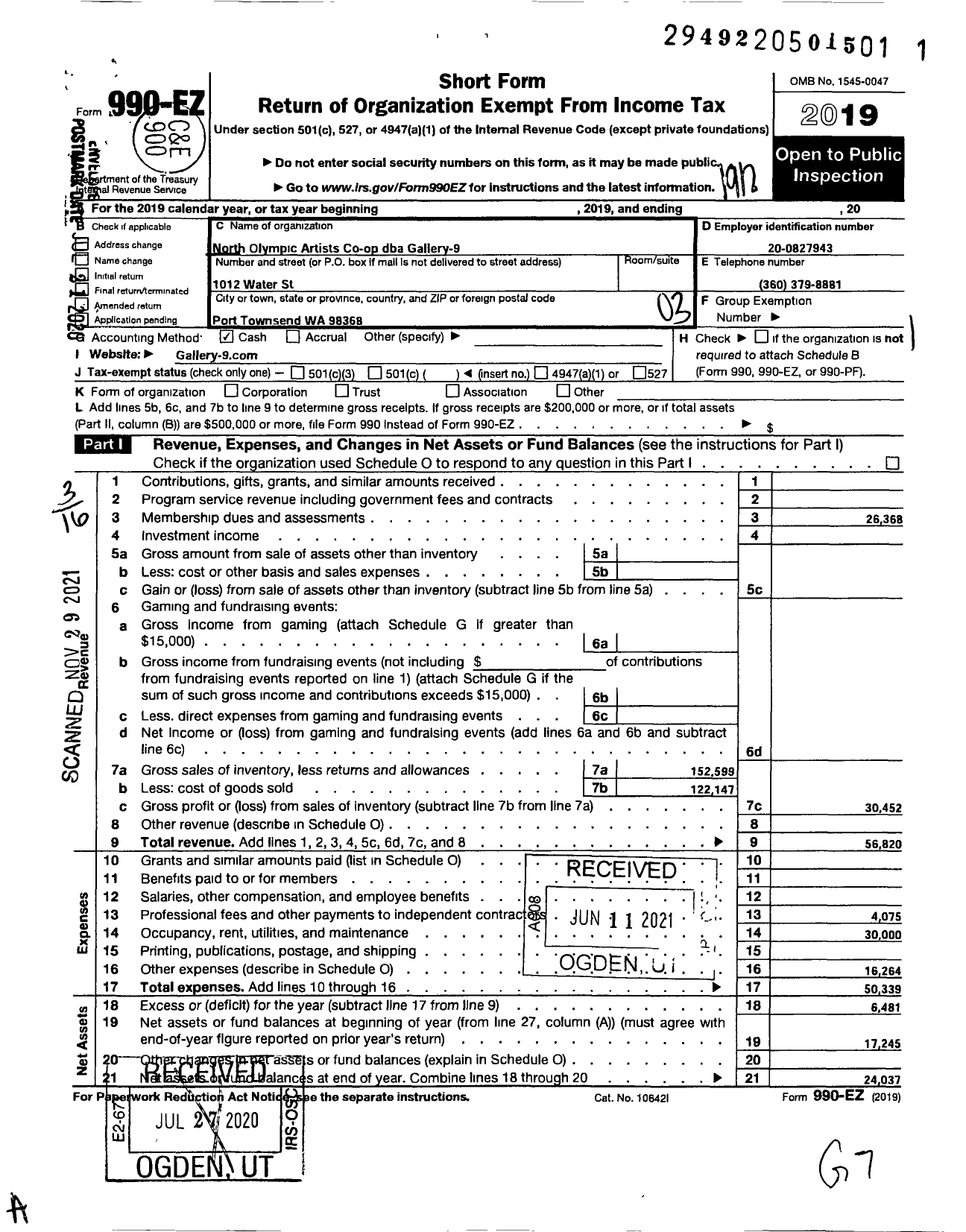 Image of first page of 2019 Form 990EZ for Gallery 9