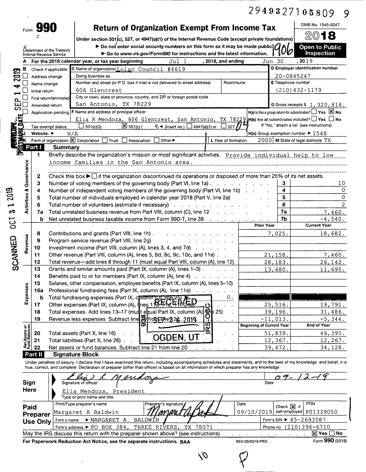 Image of first page of 2018 Form 990O for League of United Latin American Citizens - 4619 Council