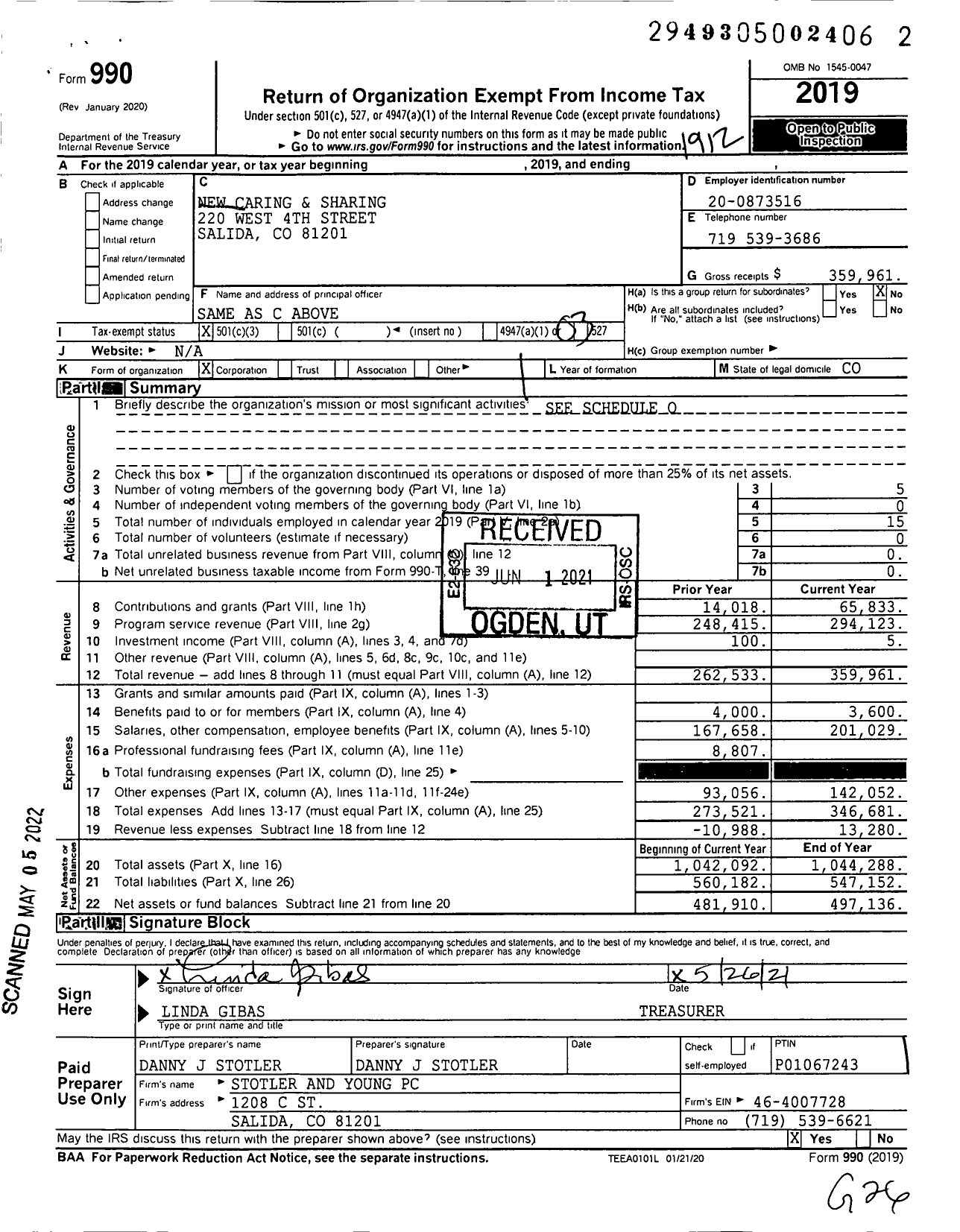 Image of first page of 2019 Form 990 for New Caring and Sharing