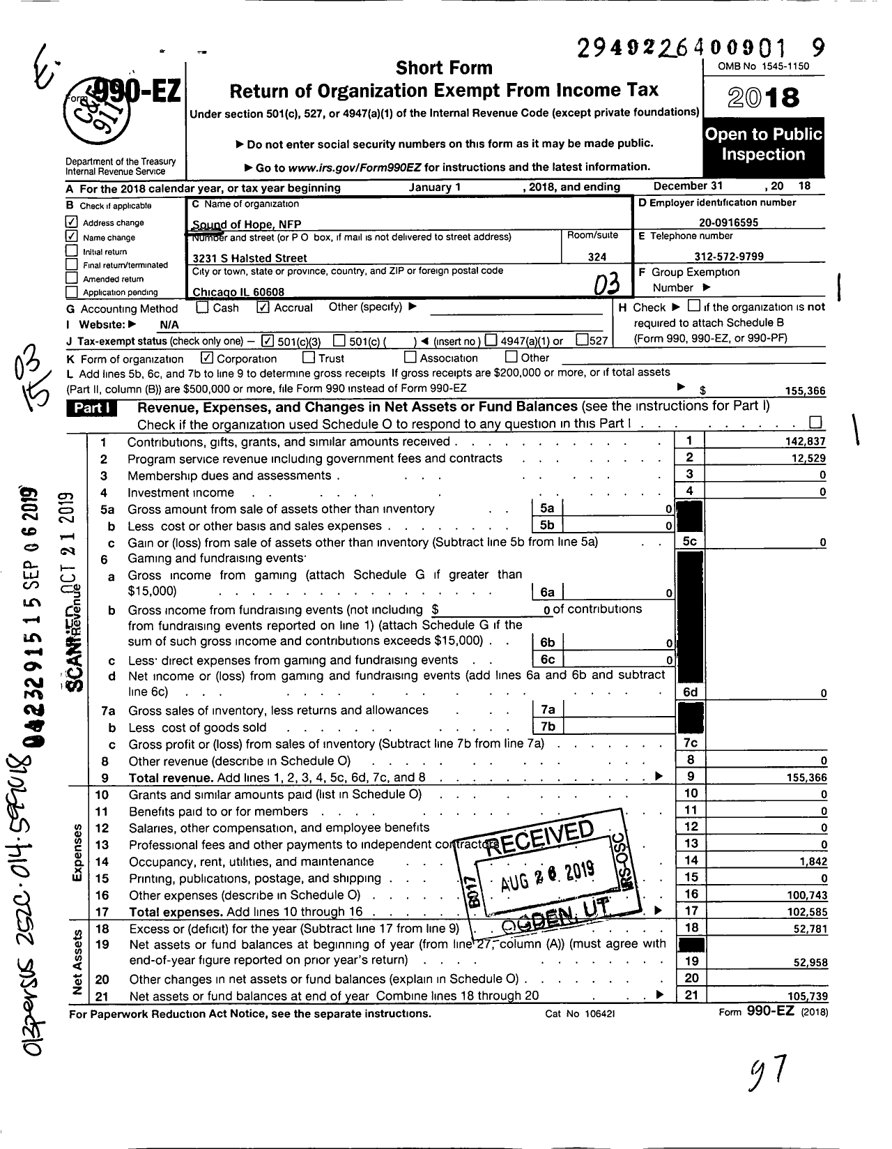 Image of first page of 2018 Form 990EZ for Epoch Media Midwest