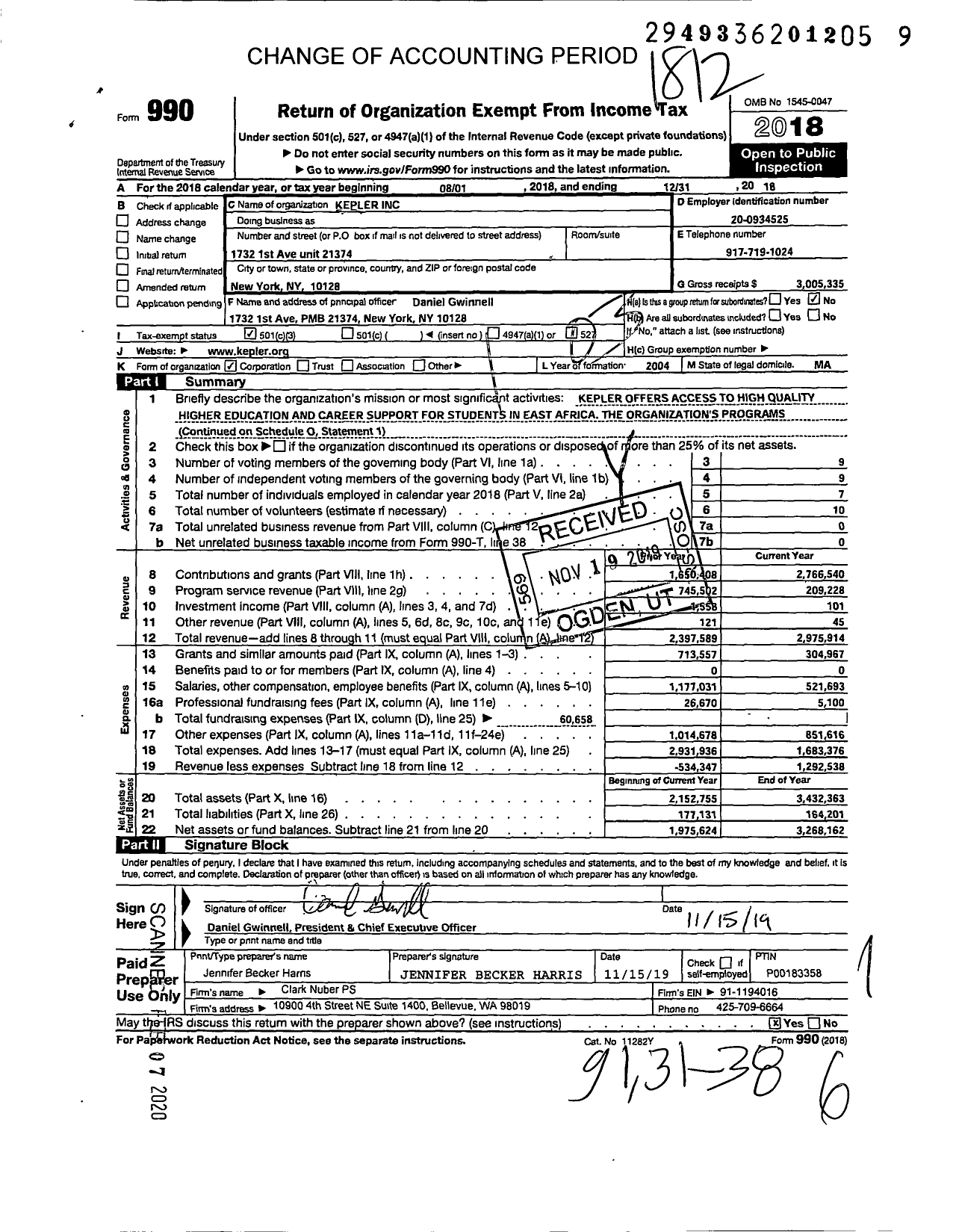 Image of first page of 2018 Form 990 for Generation Rwanda